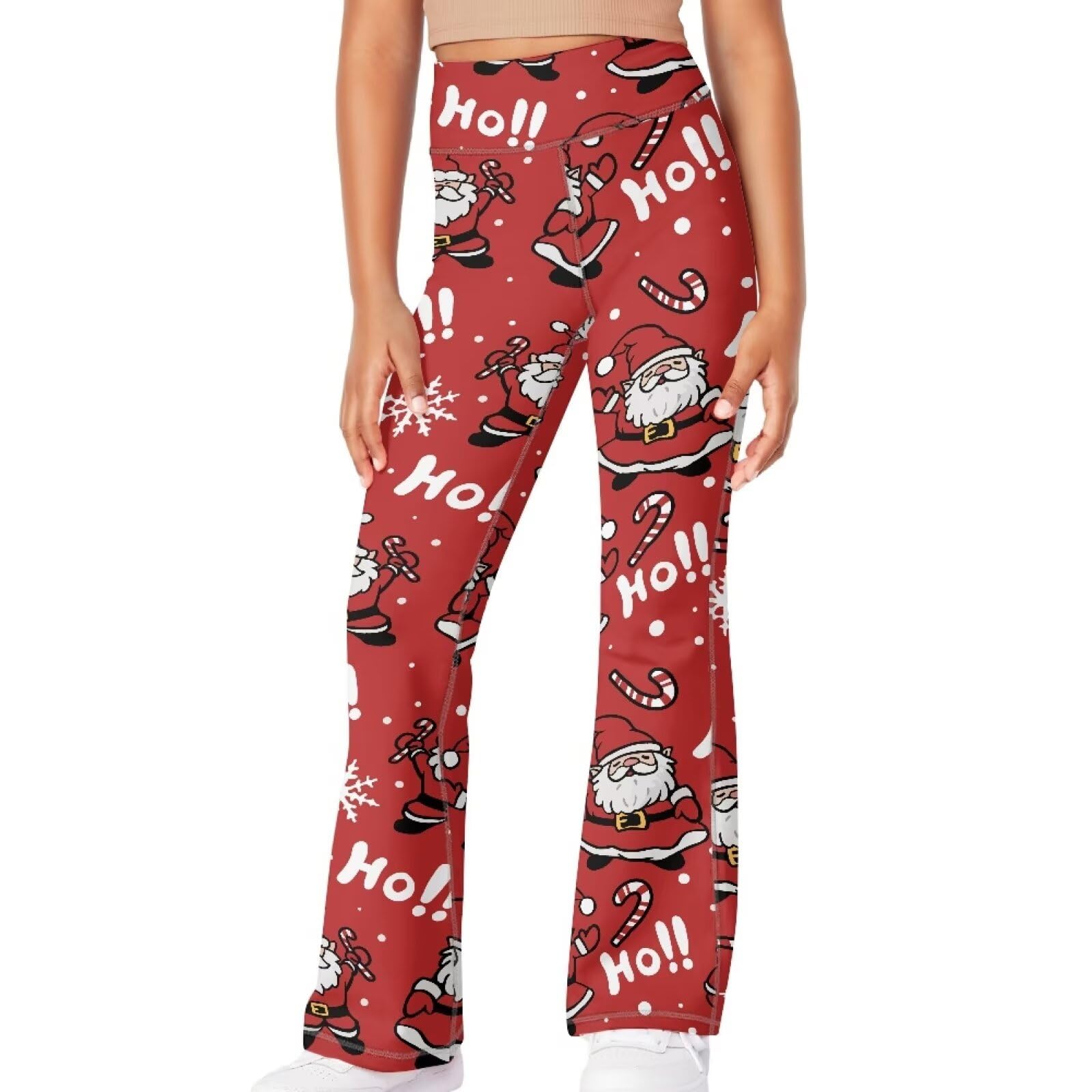 Suhoaziia Xmas Santa Claus Hoho Girls Yoga Pants High Waist Wide Leg Workout Flare Pants Bootcut Pants Christmas Costumes Kids Toddler Girl Flare Trousers for School Dance Running