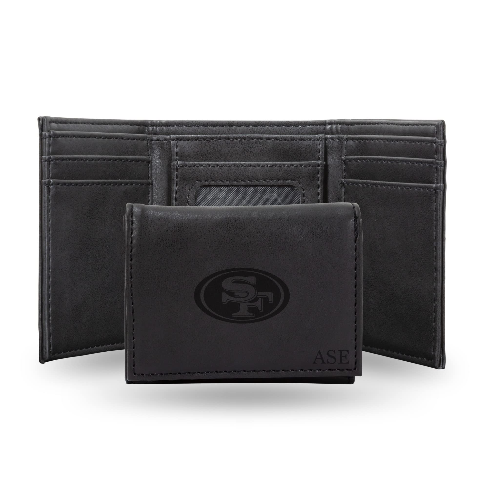 Rico Industries NFL San Francisco 49ers Black Personalized-Custom Laser Engraved Tri-fold Wallet - Slim Wallet