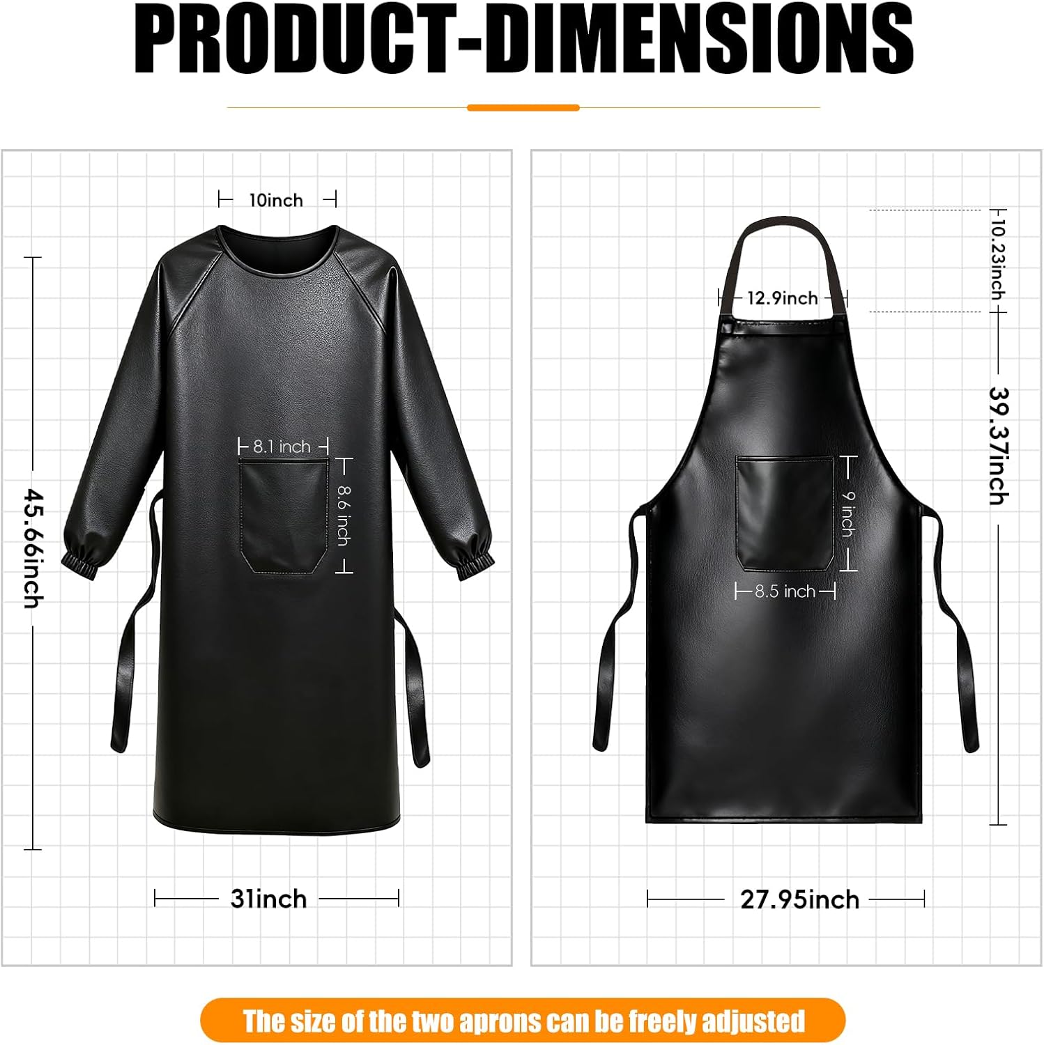 Waterproof Apron Sleeved Apron For Kitchen BBQ & Workshop - 2 Pack Heavy Duty Oil-Resistant With Large Pockets Adjustable Straps for Men & Women Waterproof Aprons for Dishwashing - Image 3