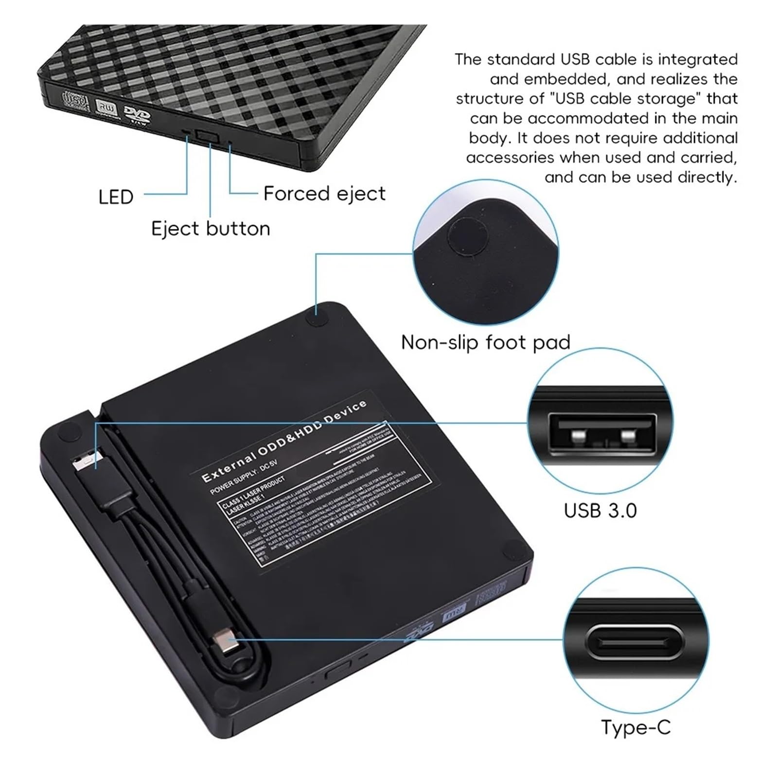 Lettore Dvd unità di Scrittura CD Dvd RW Esterna Sottile Lettore di Masterizzazione USB 3.0 Registratore di Trasferimento Dati Ad Alta velocità for PC Desktop Portatile(Black)