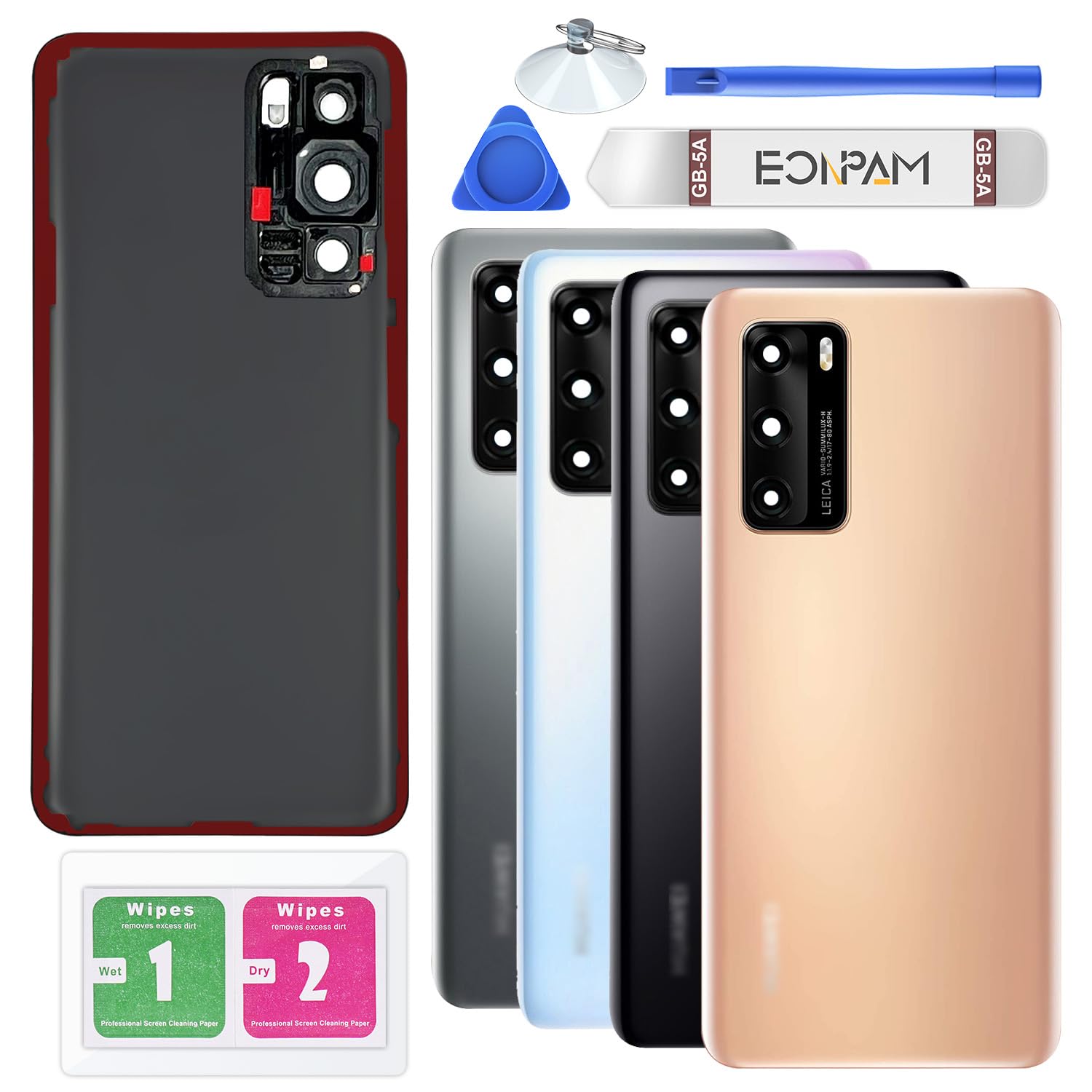 Vitre Arrière pour Huawei P40 Origine en Or avec Lentille Caméra et Kit - 8