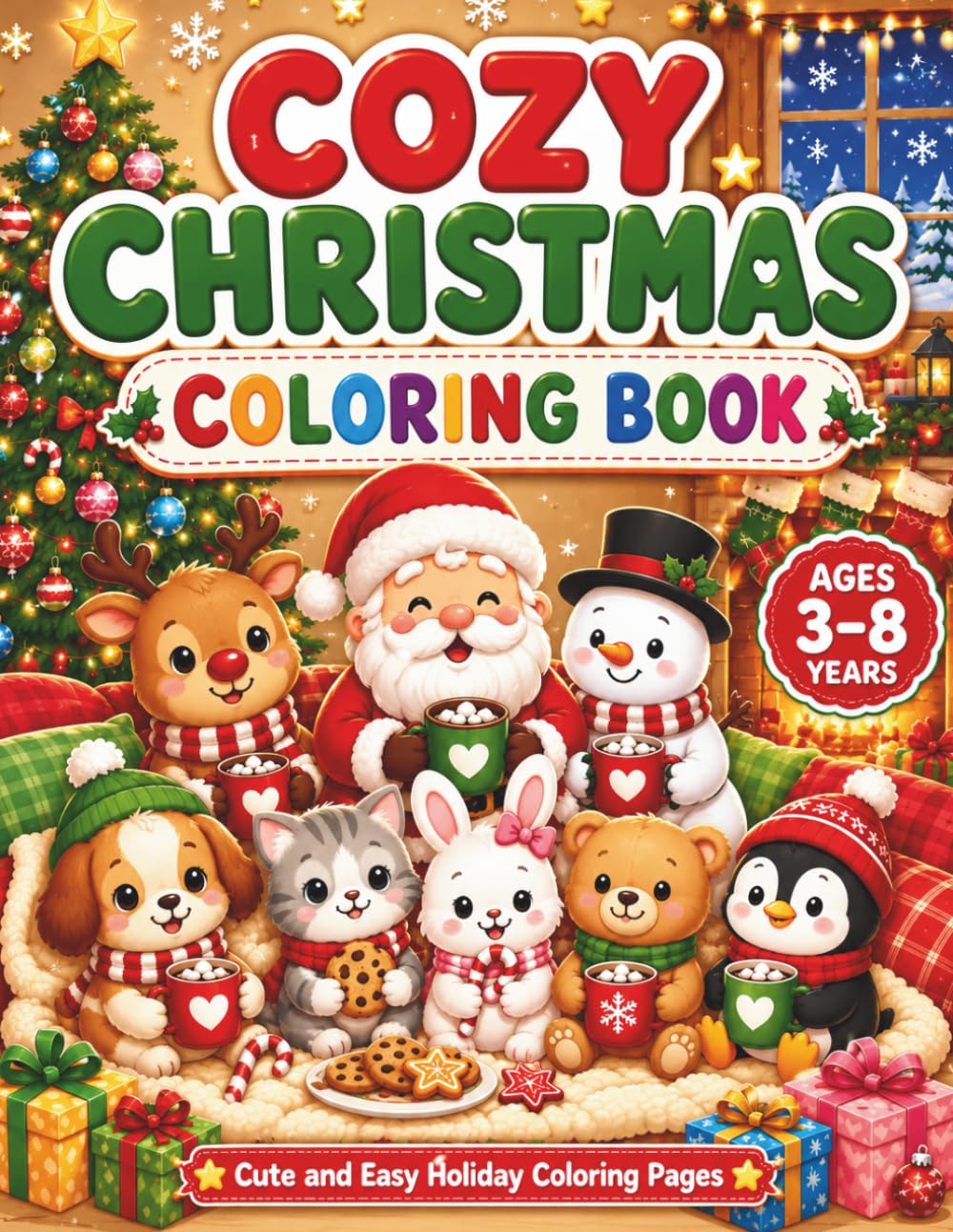 Cozy Christmas Animals Coloring Book: Cute Holiday Animal Coloring Pages for Kids Ages 3-8