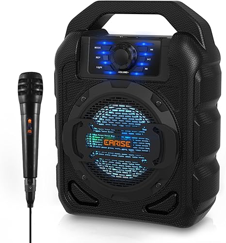 EARISE Altavoz portátil T15 con sistema PA para niños y adultos con micrófono con cable, máquina de karaoke Bluetooth con luces, ligero, perfecto
