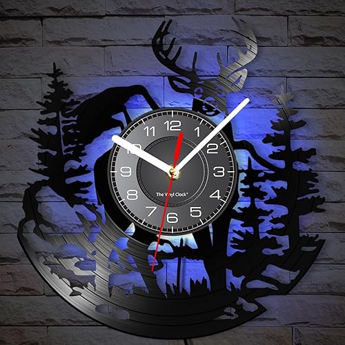 Miniatura 5 de Cabin Deer - Reloj de pared con 7 colores cambiantes, reloj de caza de ciervos de 12 pulgadas, silencioso, funciona con pilas, bosque y vida