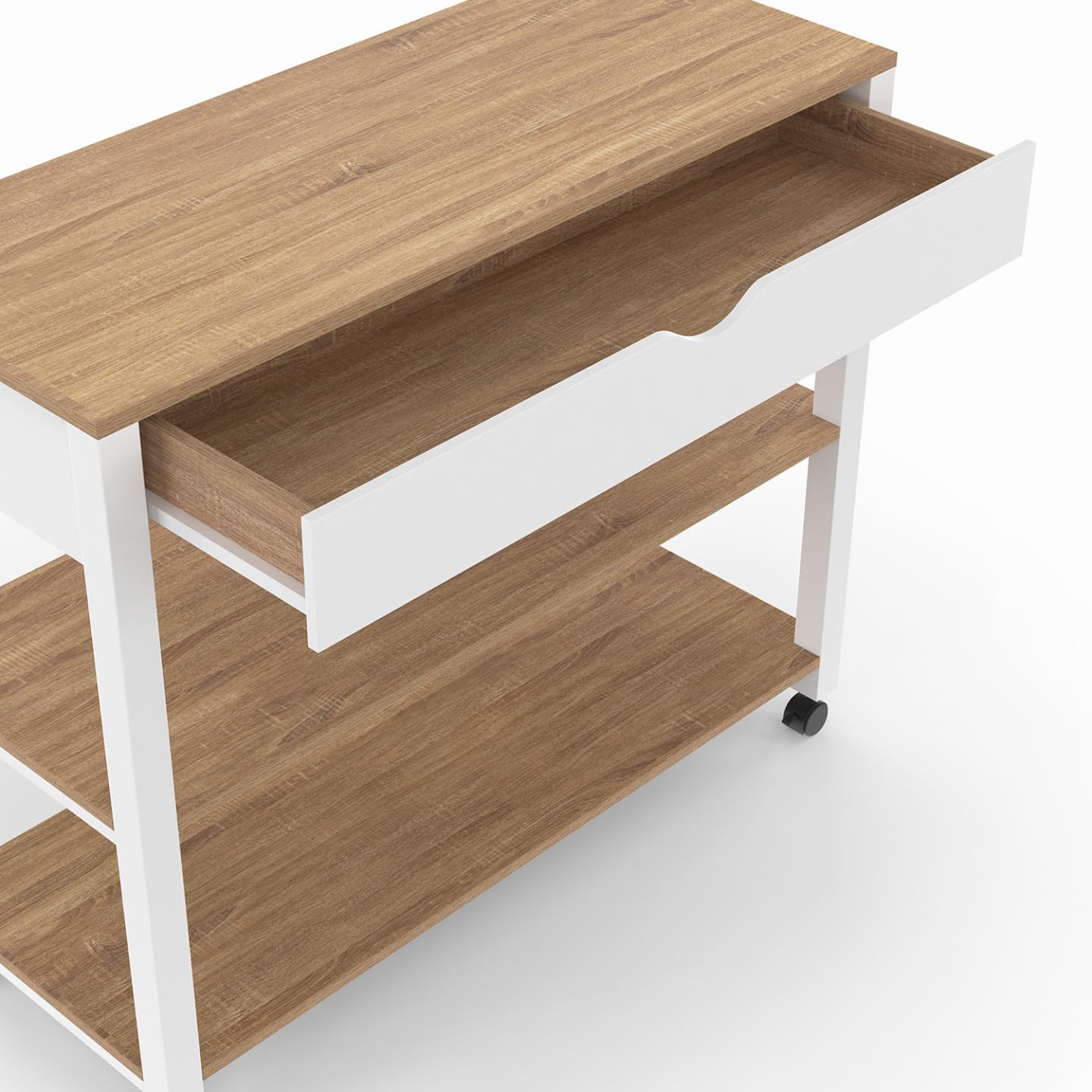 IDMarket – Carro de cocina PENH XXL con cajón y encimera blanca, bandejas estilo haya, 100 CM de largo