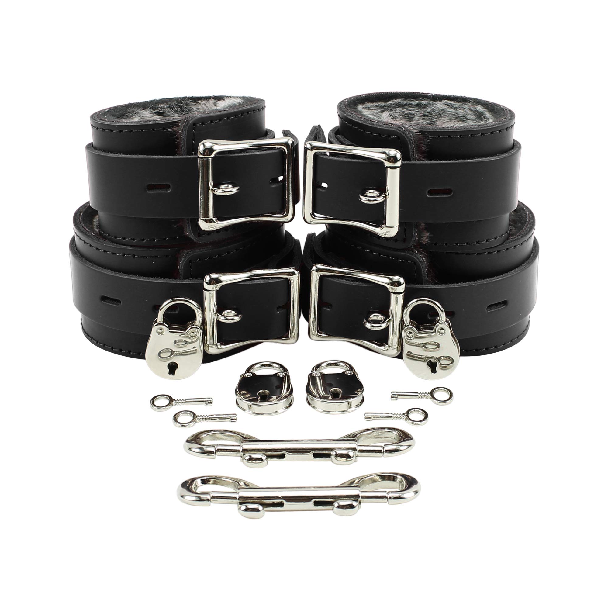Amazon.com: VP Leather Abigail Combo Wrist and Ankle Cuffs, Premium Latigo  Leather and Soft Chinchilla Faux Fur Lining, Adjustable Cuffs, Bondage BDSM  Kit Restraints, Sex Toys for Men Women and Couples, Black :