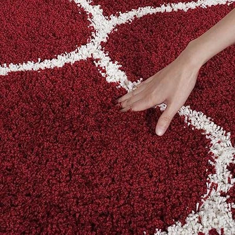 Image of Polyester Fluffy Fur Rugs & Modern Shaggy Floor Carpets for Living Room,Sofa Area,Hall,Kids Room,Guest Room | Elegent Bedside Runners for Besdroom(5X8 Feet Red Mandir)