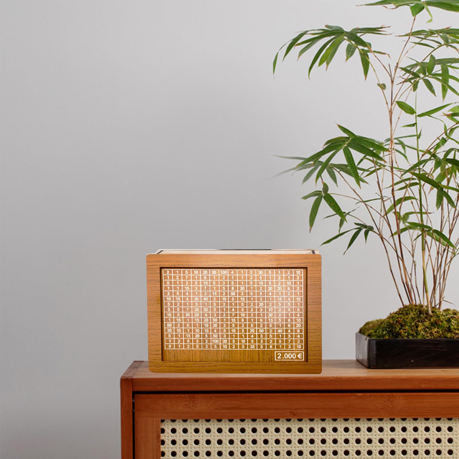 Lithyc Huchas - Hucha de Monedas de Madera - Huchas Reutilizables,Apto para Adultos y NiñOs, con Objetivos de Ahorro y Hucha Digital Marcable (2000€)