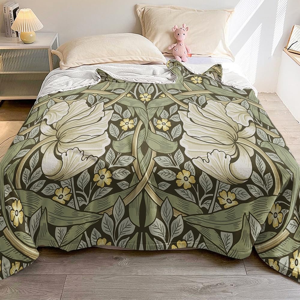 Fchen Art Vintage Floral Fleece Flannel Lightweight Cozy Warm Throw Blanket, William Morris Floral Print, 175x200cm - Image 3