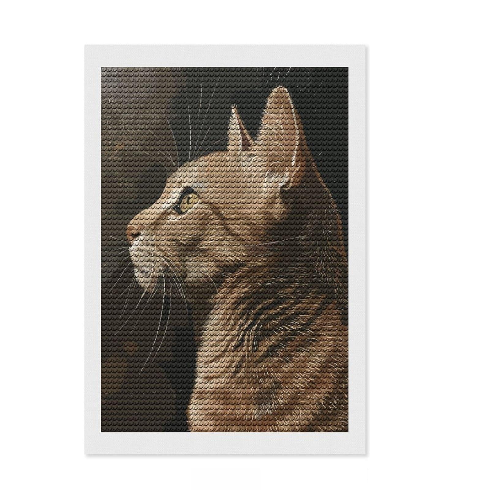 Junmoney Cat Portrait Diamond Painting Kit 8"x12", for Adults, Full Kit Included, Boho Decor, Thoughtful Handmade Gift, with Tool Kit