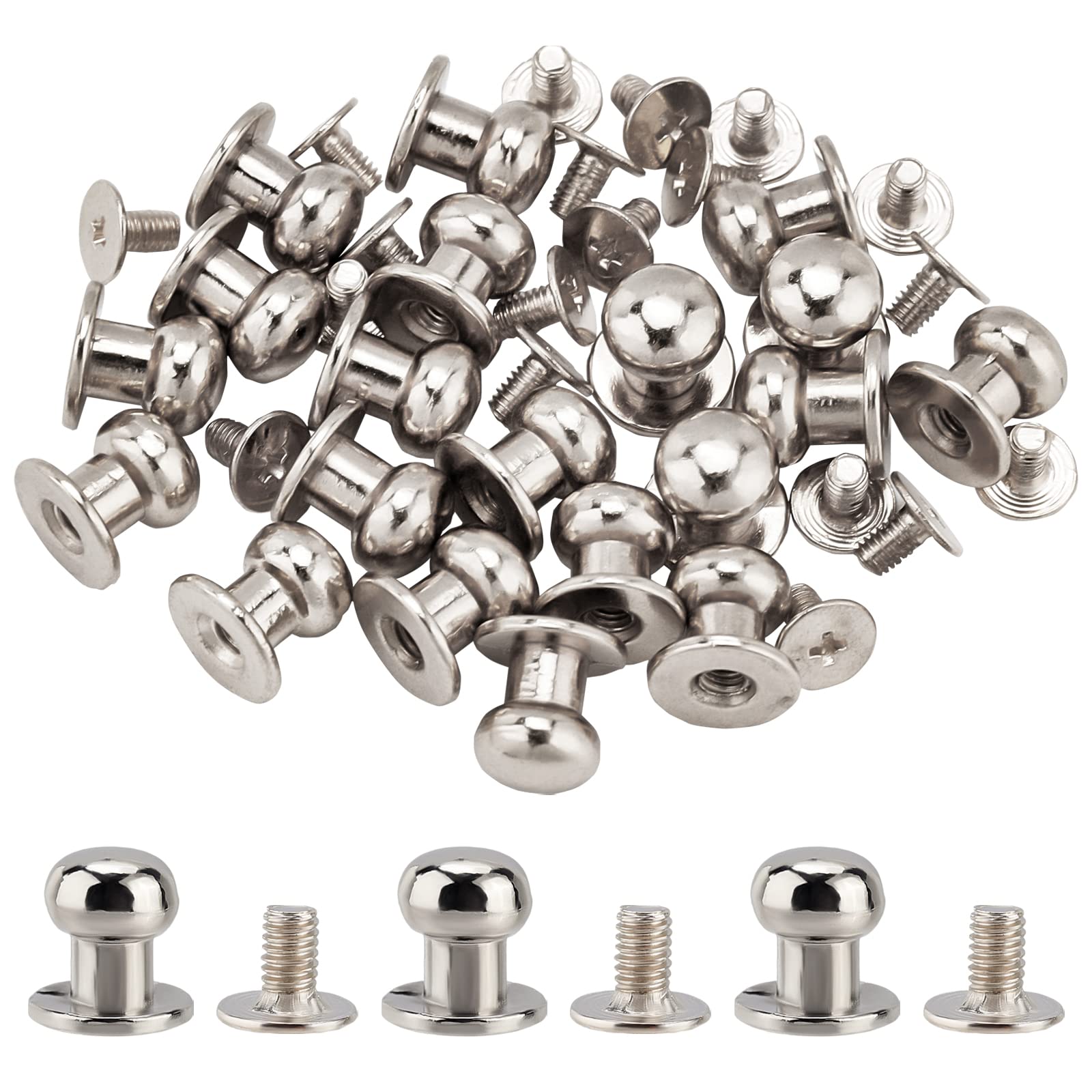 GORGECRAFT 20 Set 8mm Chicago Round Head Button Stud Metal Screw Leather Rivets Post Fastener for Home DIY Leather Repairs Craft Luggage Jackets Wallet Handbag Hardware Accessories, Silver