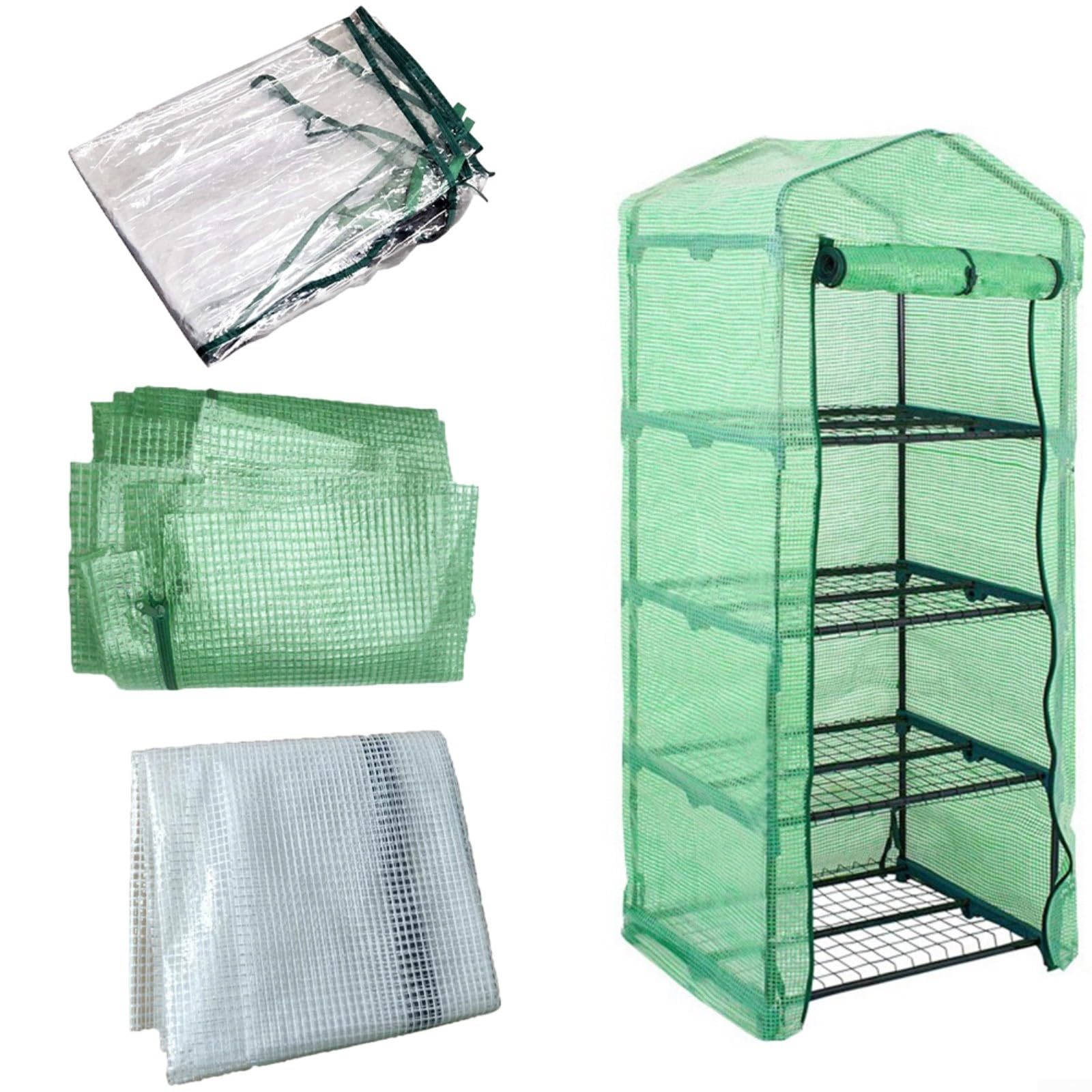 Cubierta de repuesto para invernadero de 4 niveles, invernadero interior, 69 x 49 x 158 cm, protector de plantas de PVC transparente para jardín, balcón, terraza (blanco)