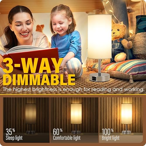 Miniatura 2 de Yarra-Decor Lámparas de noche con puerto USB, lámpara de mesa con control táctil para dormitorio, lámpara de mesa de noche regulable de 3 vías,