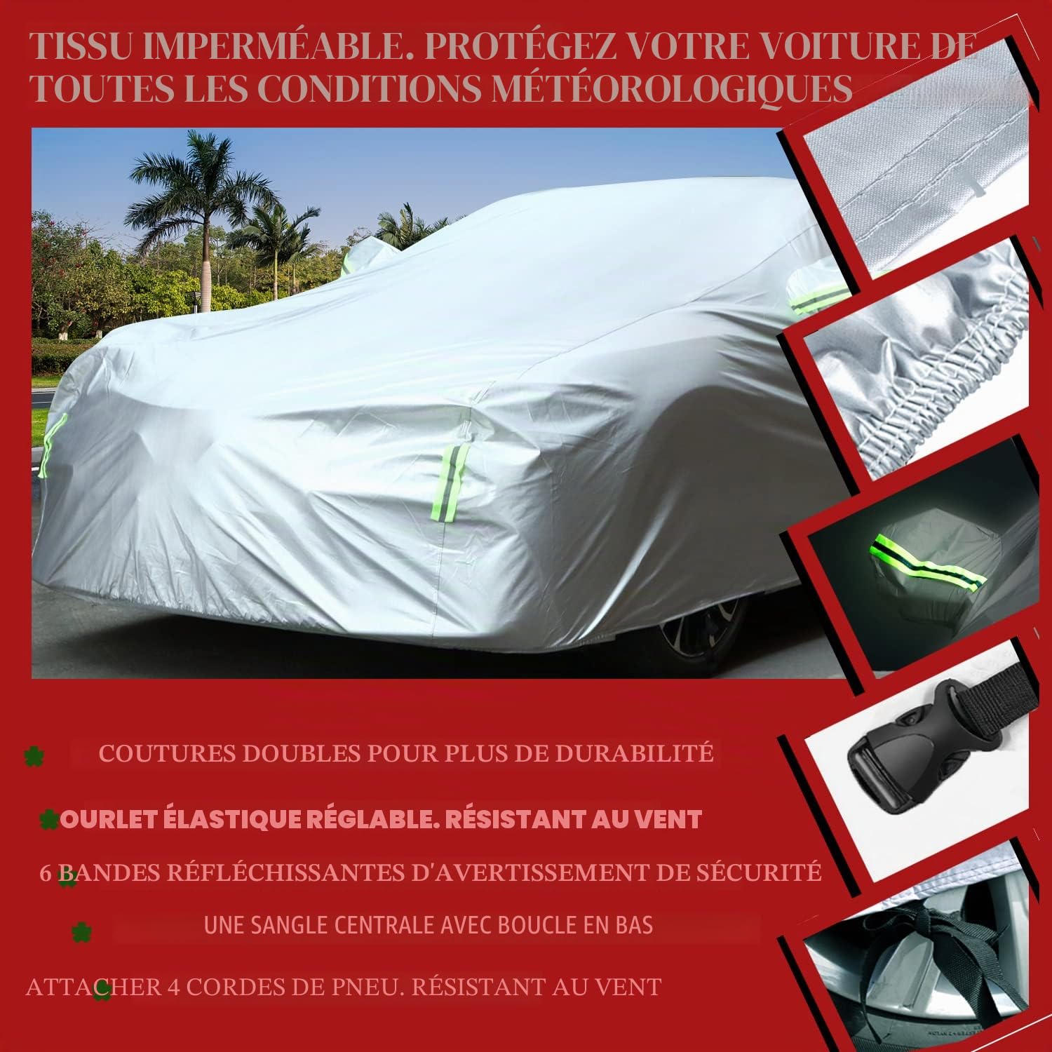 Bache Voiture SUV Exterieur ​Bâche Automobile Housse de véhicule Universelle Étanche Anti-Rayures Protection UV Durable pour SUV (jusqu'à 485 cm)