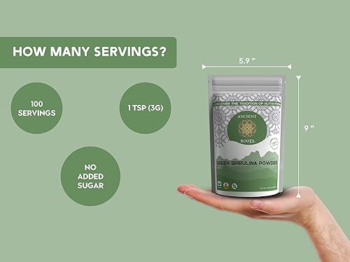Miniatura 3 de Ancient Roots Polvo de espirulina verde, liofilizado, totalmente natural, sin azúcar añadido, mezcla con batidos, colorante natural para alimentos,