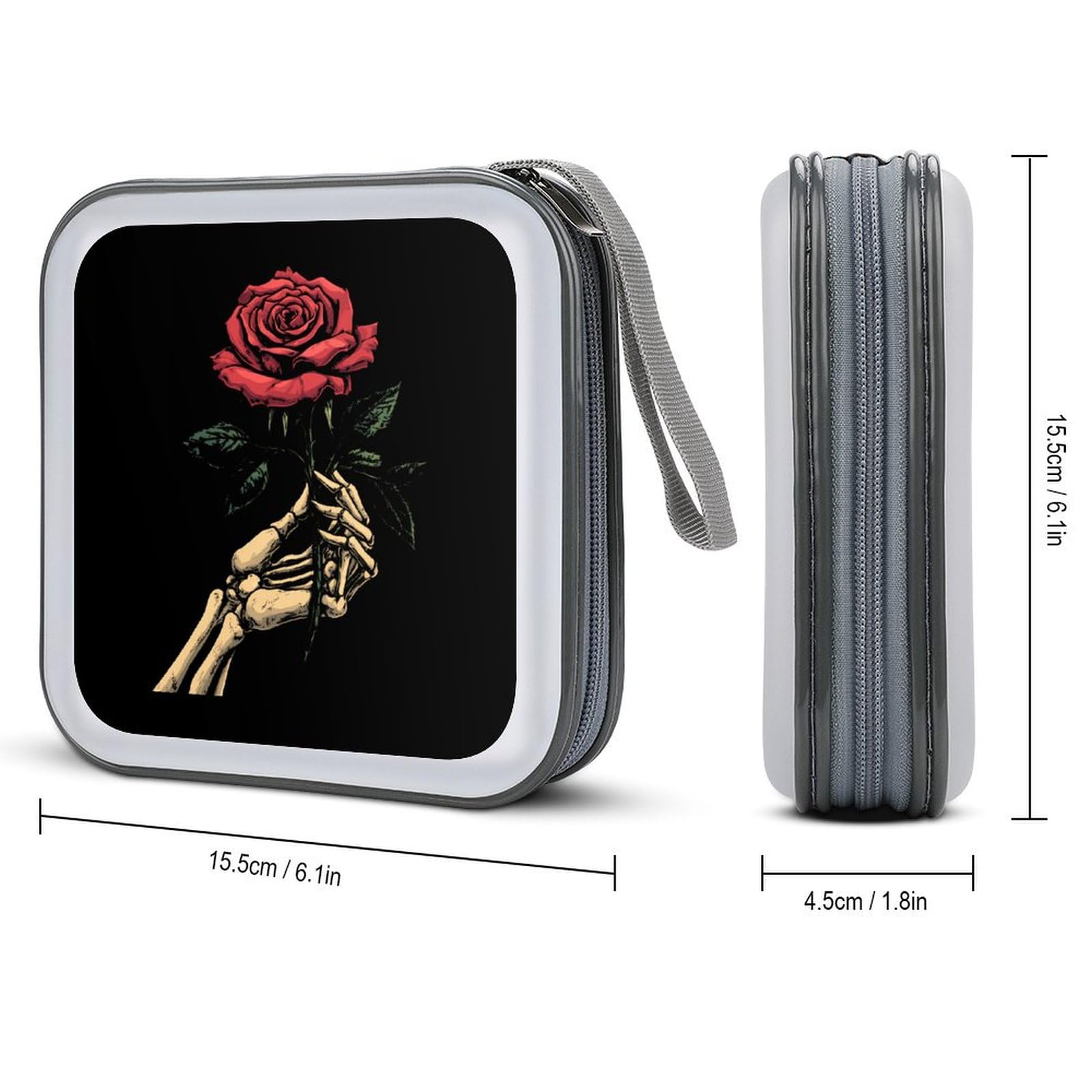 Skeleton Hand Holding Rose CD Case Portable DVD Holder Storage Organizer for Home Travel