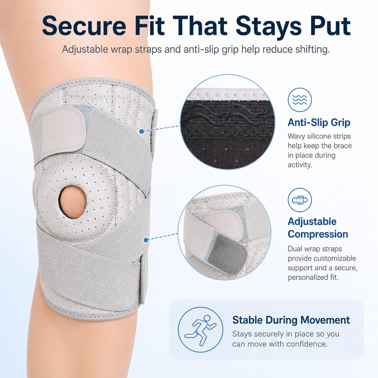 Rodillera para el dolor de rodilla para mujeres y hombres. Correa de soporte para el tendón rotuliano. Soporte de rodilla para rótula abierta, para desgarro de menisco, alivio de la artritis. Man