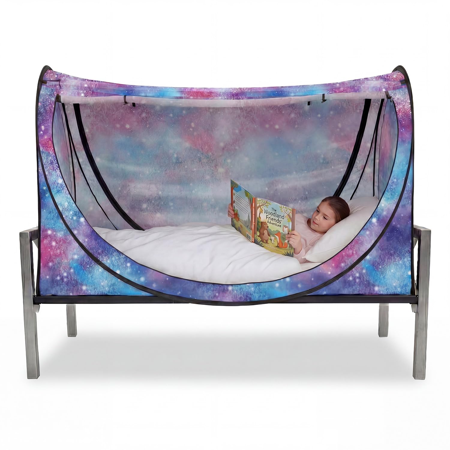 Cortinas de privacidad para cama matrimonial Eclipse con diseño de unicornio galaxia desplegable