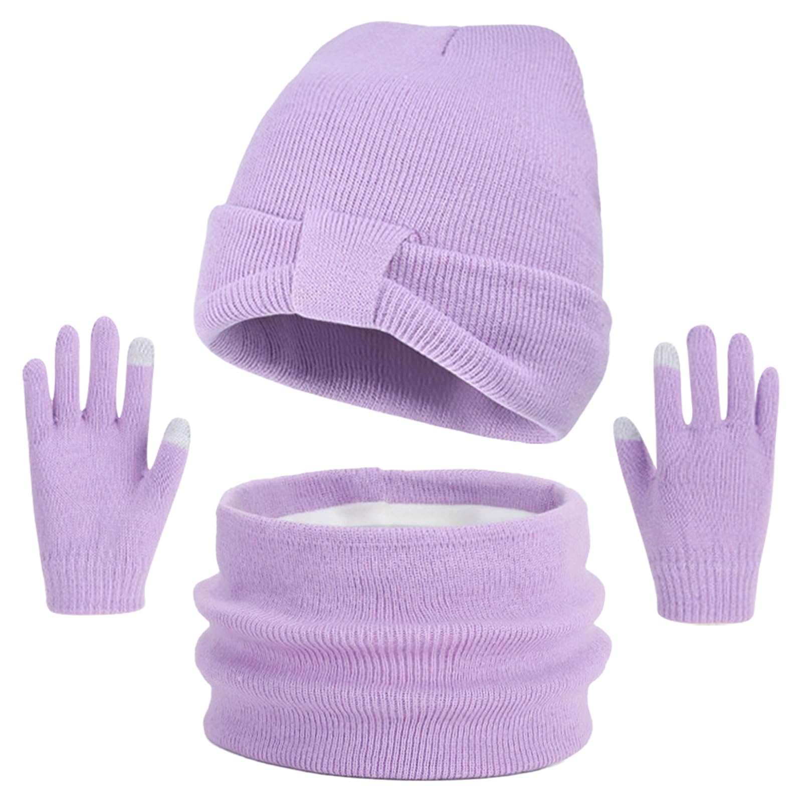 Conjunto de Gorro Bufanda y Guantes 3 en 1 para Niños Invierno 3PCs Púrpura