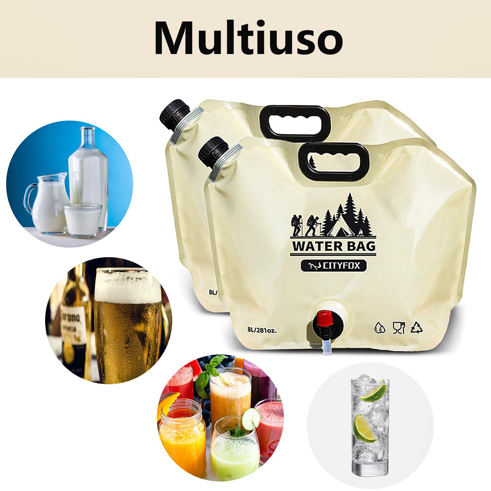 LUCYLANKER Borsa per Acqua Potabile Pieghevole da Esterno, Contenitore per Acqua Potabile da 8 Litri di Grande capacità, Senza BPA, Adatta per Esterni, Barbecue, Picnic e Campeggio