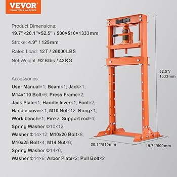 0201♡ Vevor Hydraulic Ram With Pump Car Jack 10 Ton Porta Power