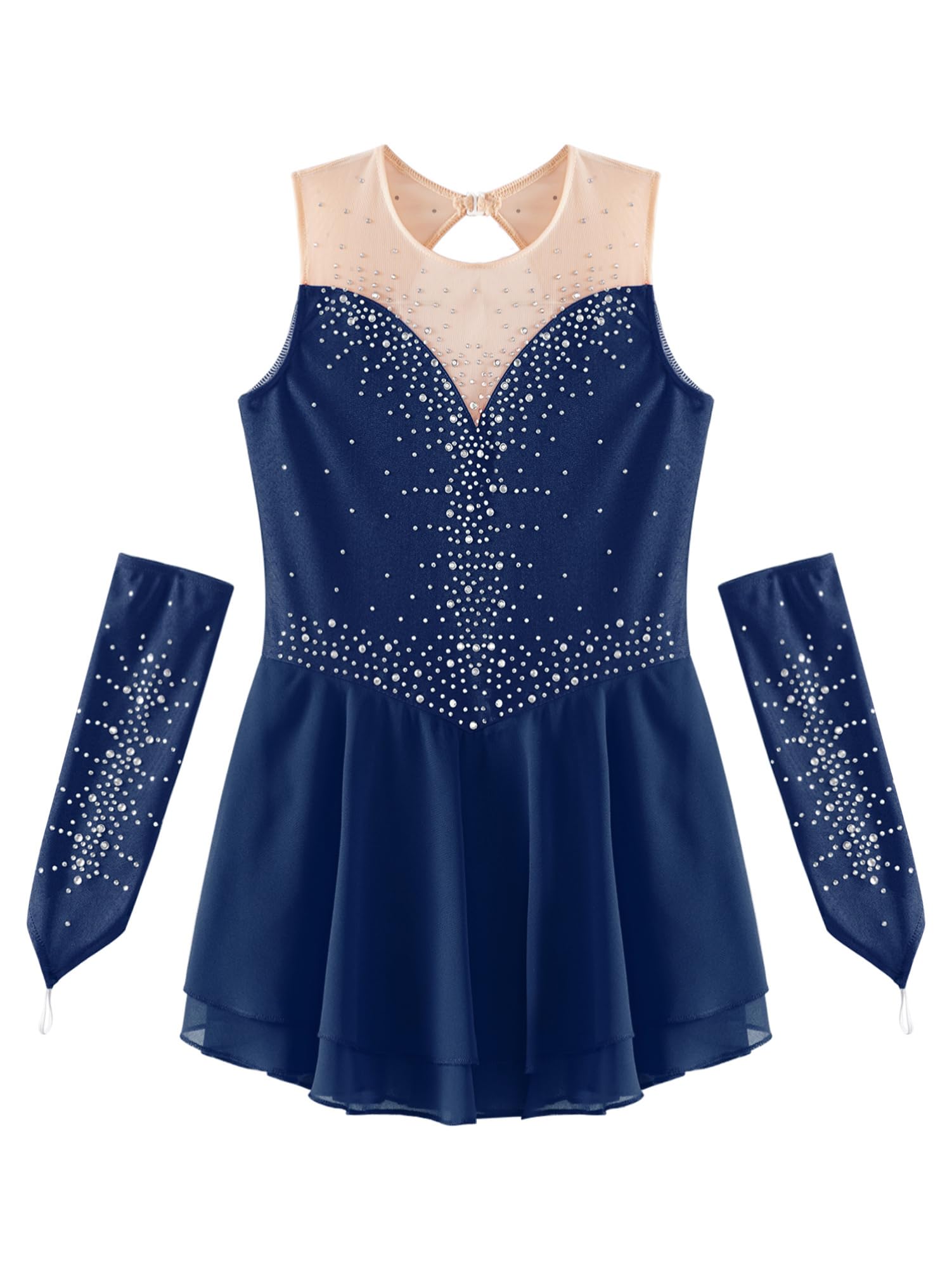CHICTRY Kürkleider Eiskunstlauf Mädchen Strass Glitzer Ballettkleid Ärmellos Tanzkleid Cut Out Ballettanzug Mit Fingerlose Handschuhe Tanzkostüm