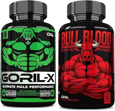 ONL Mens Testosterone Booster Bundle - GORIL-X & Bull Blood | Enhance Strength, Stamina & Energy | with Horny Goat Weed, Maca, Tongkat Ali, Tribulus - 120 Capsules