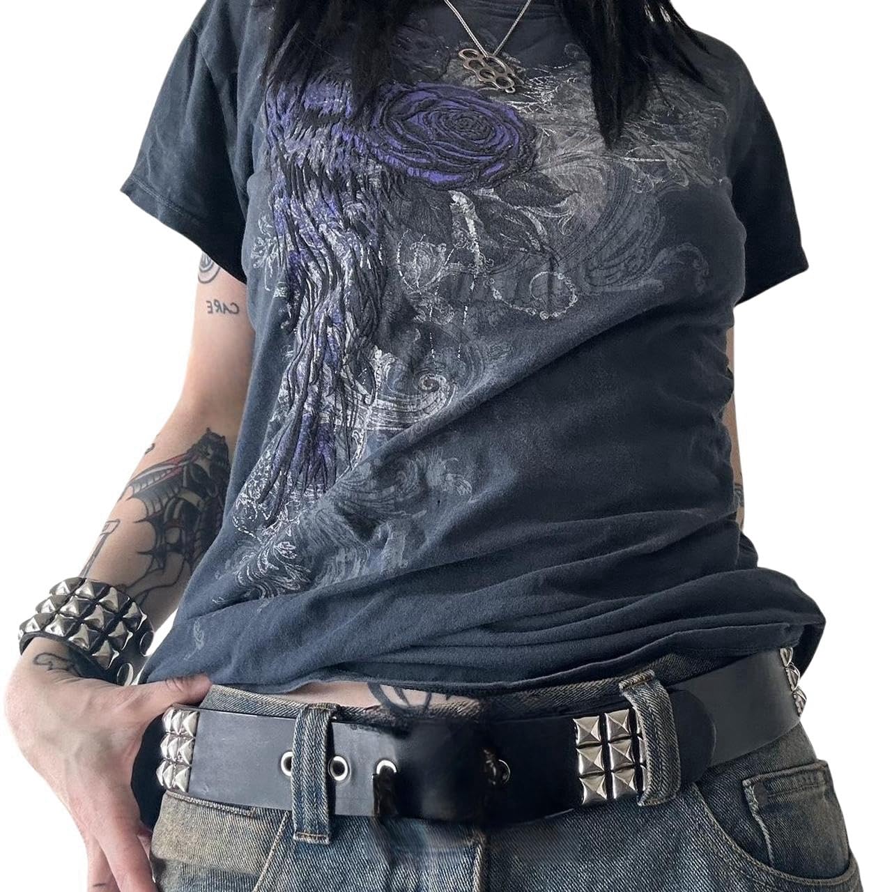 Womens E-Girls Short Sleeve T-Shirt Y2k Graphic Print Emo Tops Crewneck Fairy Grunge Tee Tops Aesthetic Summer Clothes