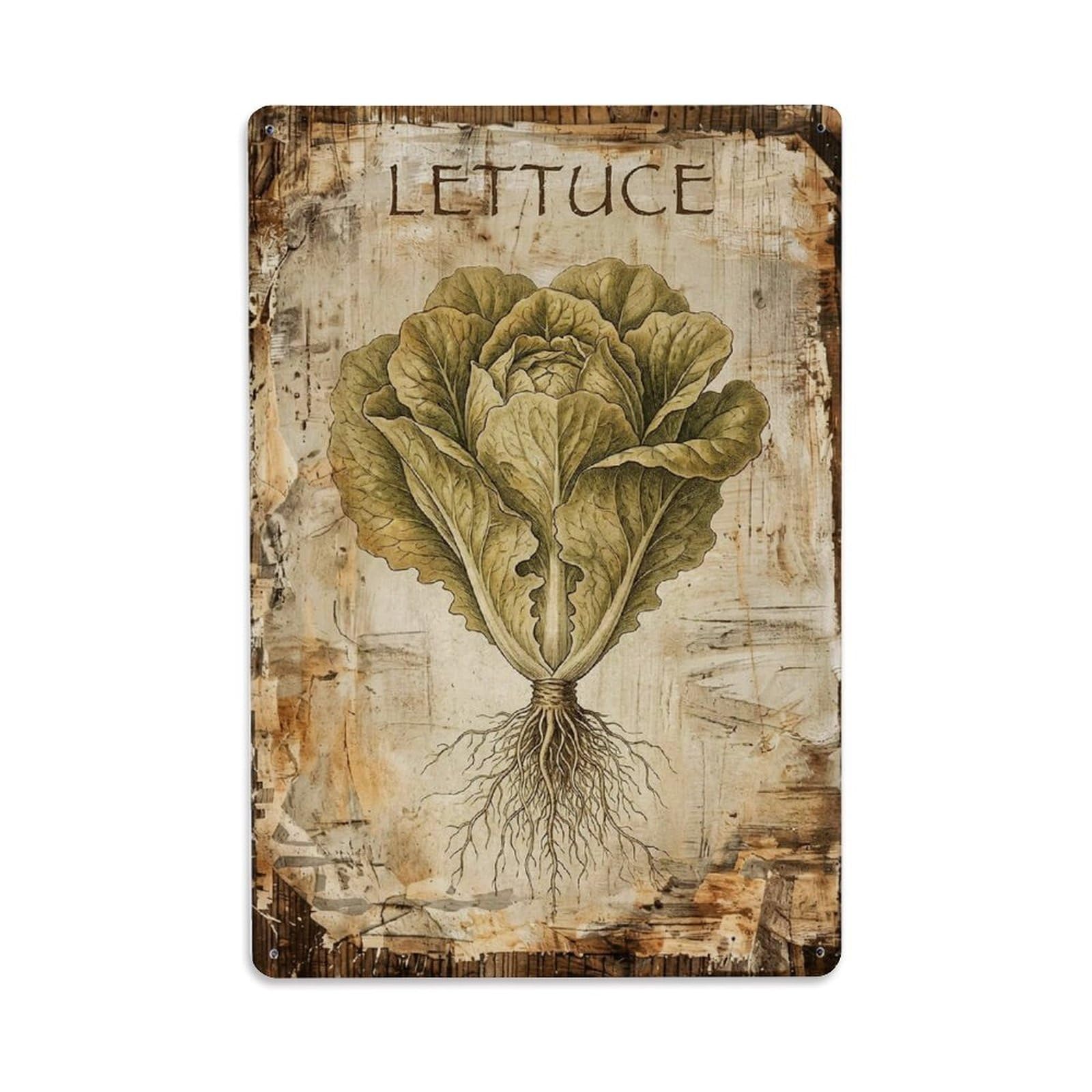 Lettuce Leafy Vegetable Vintage Metal Tin Sign Plaque Wall Decor for Cafe, Club, Garden Metal Poster 8x12Inch