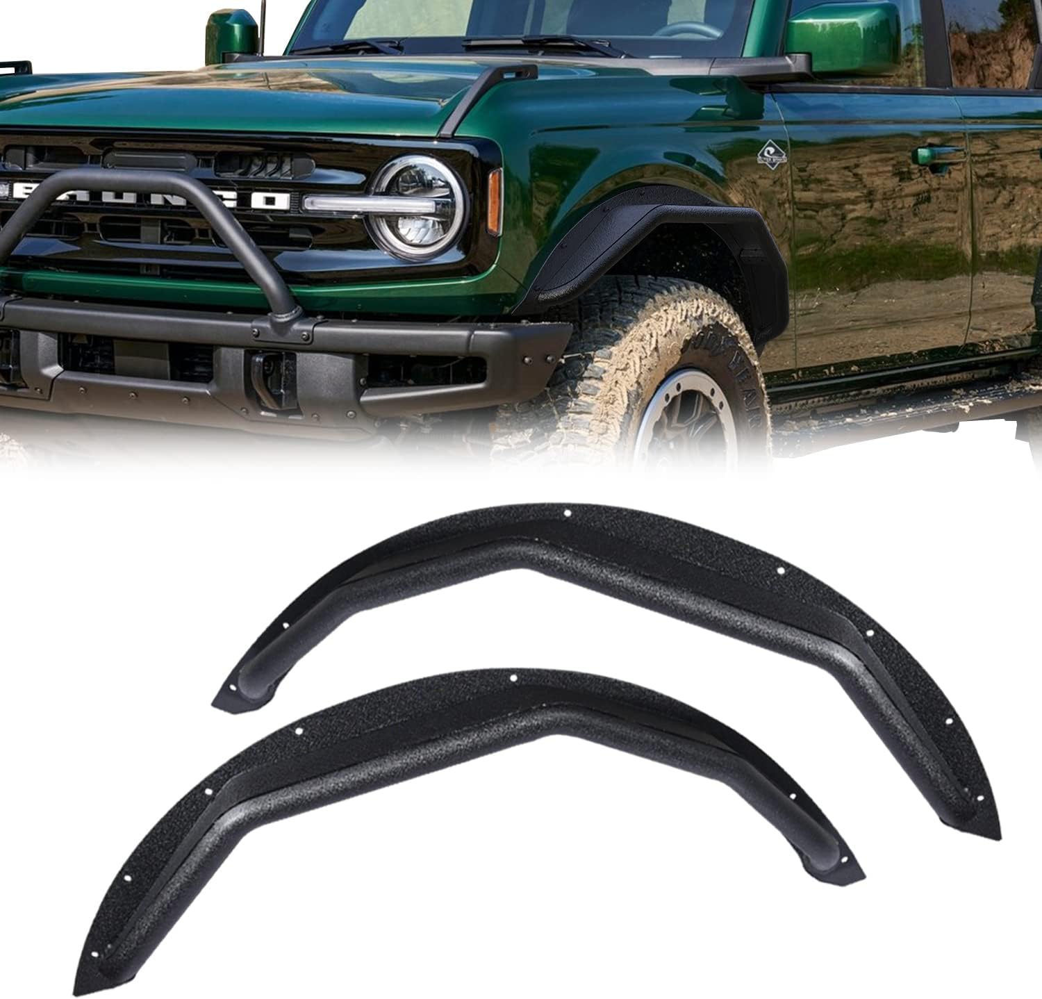 RYNOSKIN Front Fender Flares Compatible with 2021-2025 Ford Bronco 2 Door & 4 Door Heavy Duty Off-Road Tubular Wheel Fenders Heavy Textured Black Side Protections (Only for Front Wheel 2PCS) RYNOSKIN Front Fender Flares Compatible with 2021-2025 Ford Bronco 2 Door & 4 Door Heavy Duty Off-Road Tubular Wheel Fenders Heavy Textured Black Side Protections (Only for Front Wheel 2PCS)