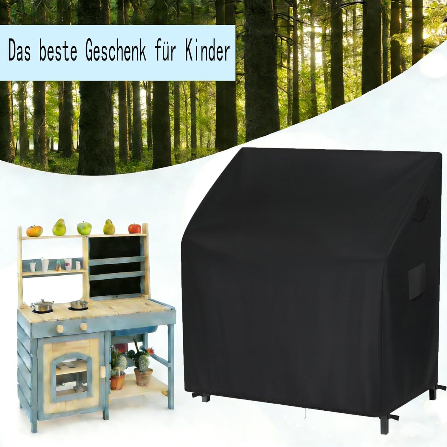 Matschküche Abdeckung, 420D Oxford-Stoff Wasserdicht Staubdicht Reißfest Wetterfest UV-Beständig, Strapazierfähig Grill Abdeckung Schutzhülle Für Kinderküche (81x37x99CM)