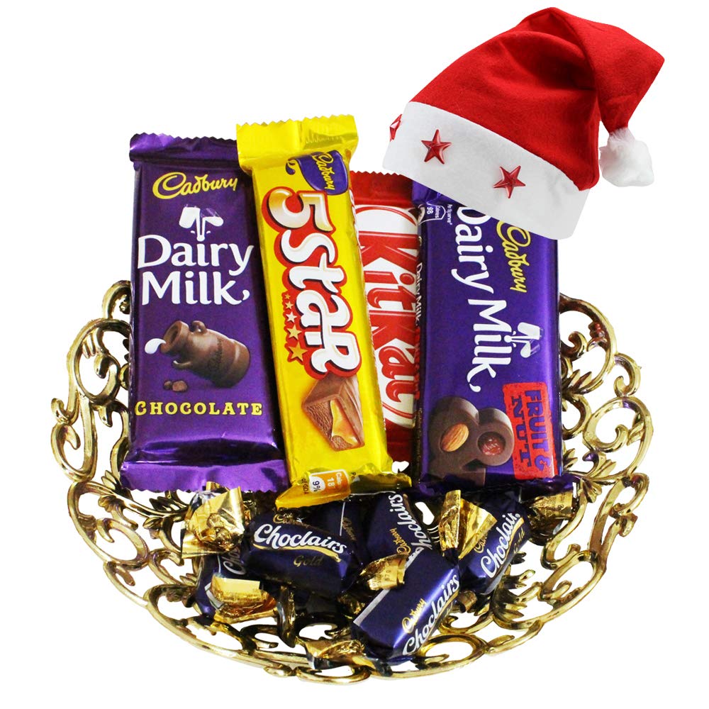 SFU E Com Wonderfull Chocolate Hamper With Attractive Golden Tray | Chirstmas Chocolate Gift Hamper | Christmas Cap With Chocolates | Christmas Chocolate Gift Combo | 136