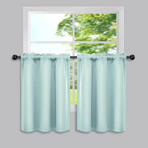Mrs.Naturall Cortinas verdes para baño, ventana, bolsillo para barra, cortinas opacas de espuma de mar verdes para dormitorio, cocina, decoración de