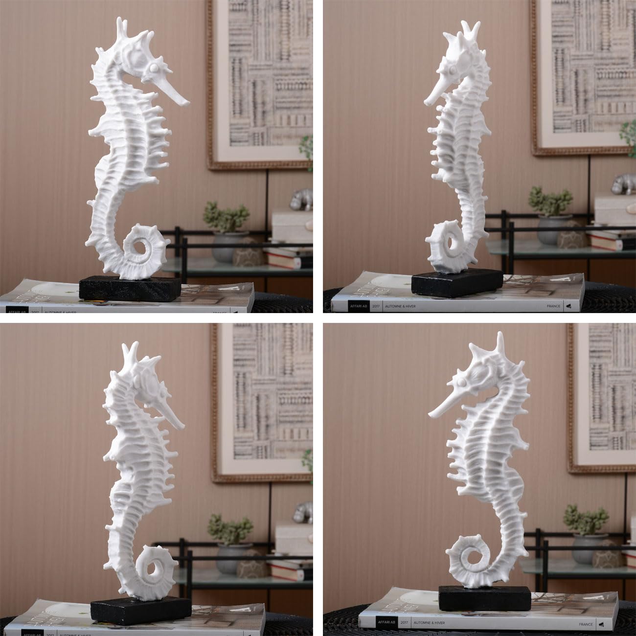 HAUCOZE Sea Horse Statue Decor Ocean Sculpture Arts Modern Gifts Figurine Polyresin 13.4inch