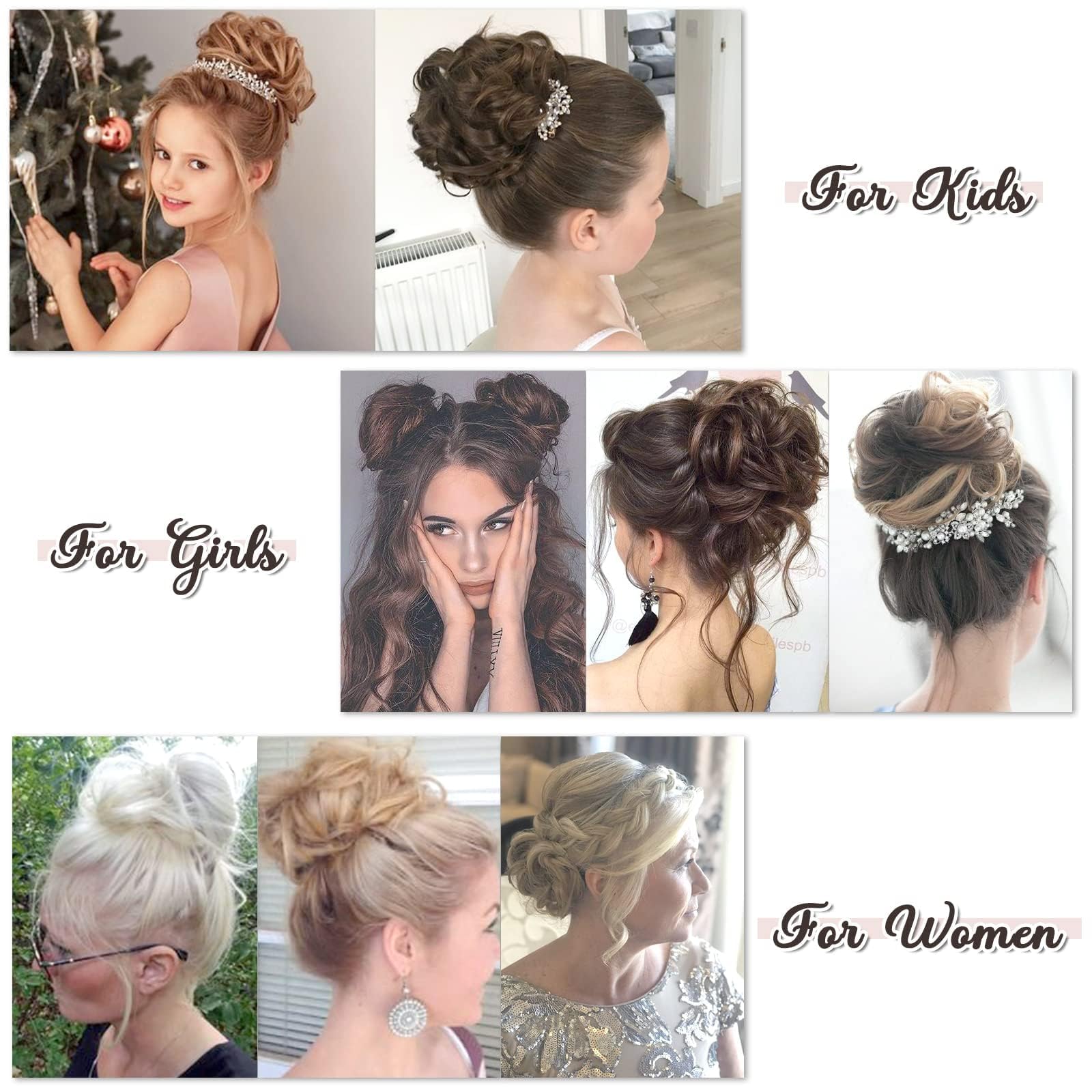 RUWISS Unordentlicher Haarteil 100% Echthaar Rose Dutt für Frauen Echthaar Scrunchies Hochsteckfrisur Haarteile Gelockt Bun Verlängerung（Natürl Braun）
