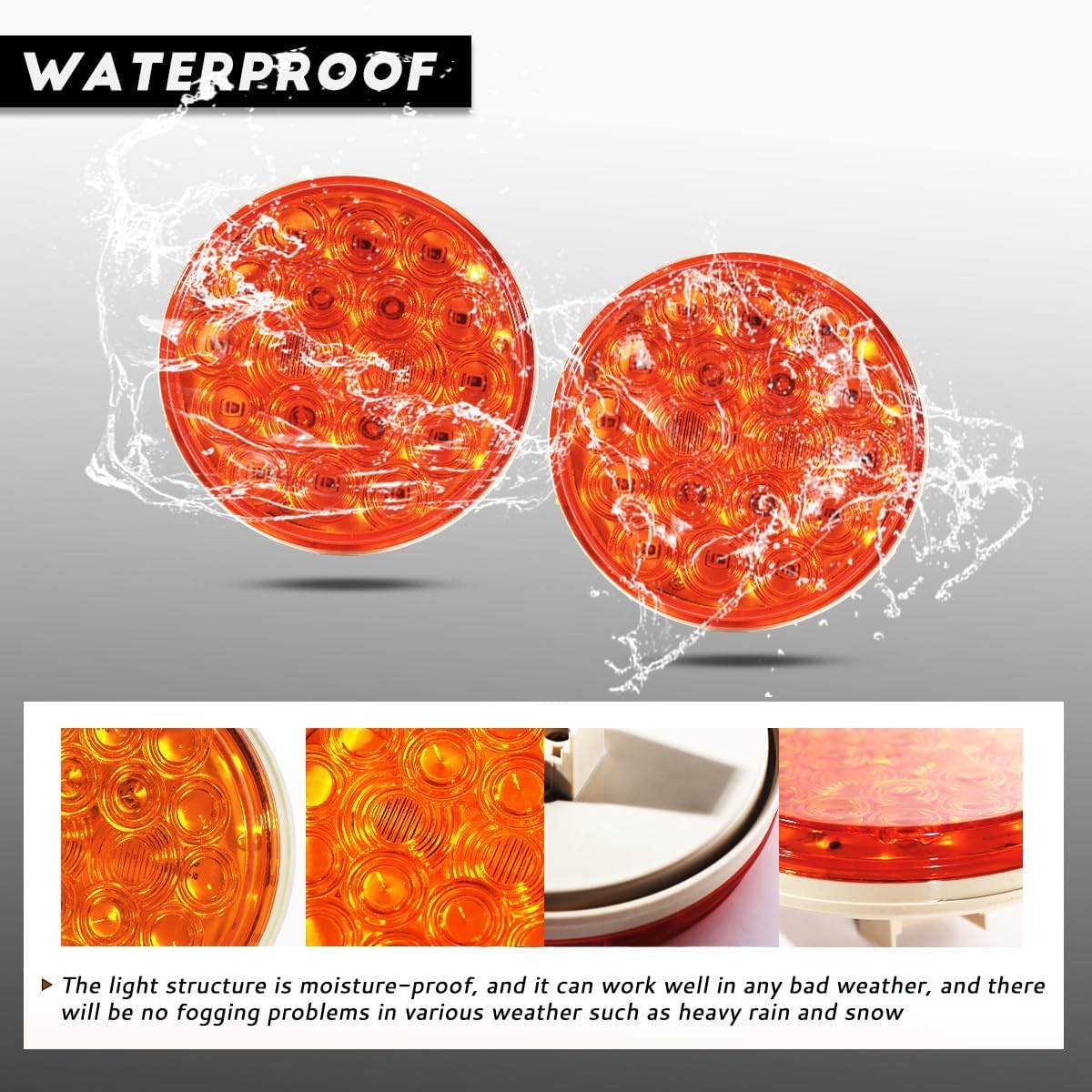 2PCS LED Round Stop Brake Position Lamp ?orange? Fit For Freightliner Cascadia 4 inch Trailer Lights with Reverse Lights