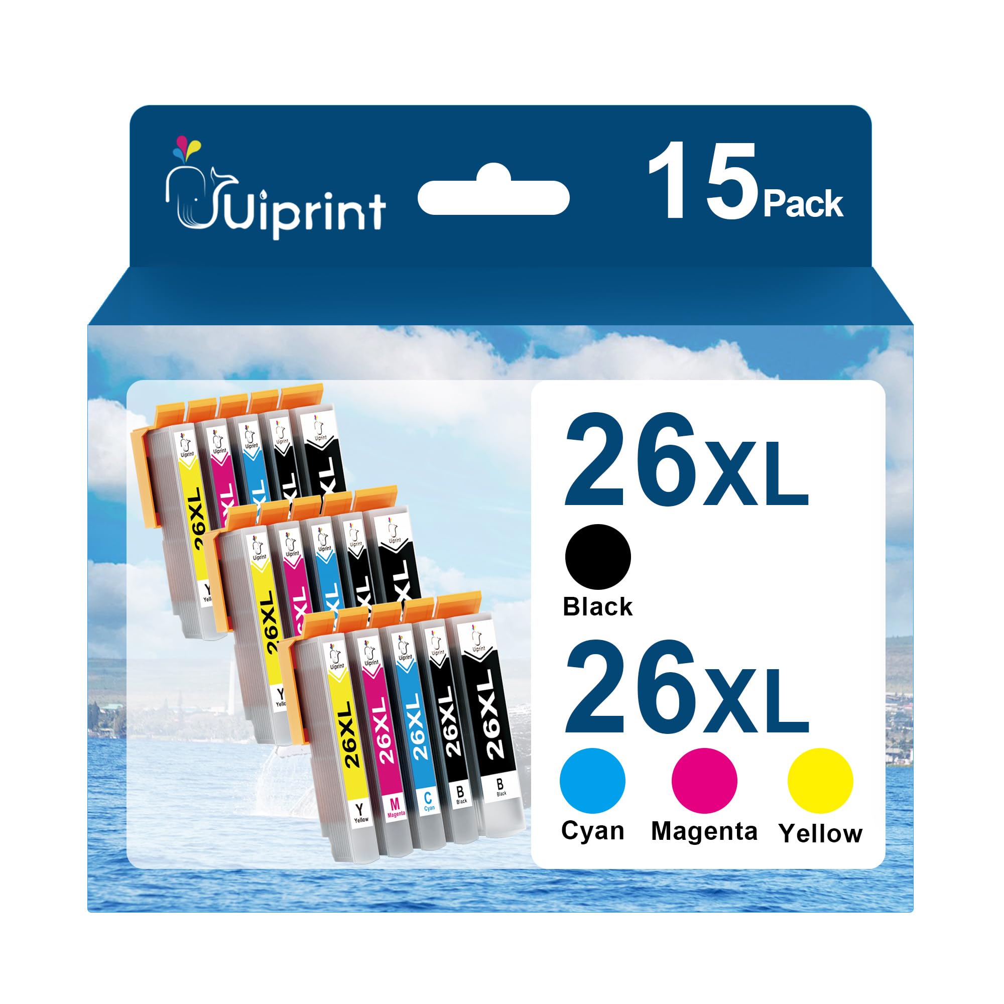 Uiprint 26XL Cartucce d'inchiostro compatibili con Epson 26 XL per Expression Premium XP-510 XP-520 XP-600 XP-605 XP-610 XP-615 XP-620 XP-625 XP-700 XP-710 XP-800 XP-810 XP-820