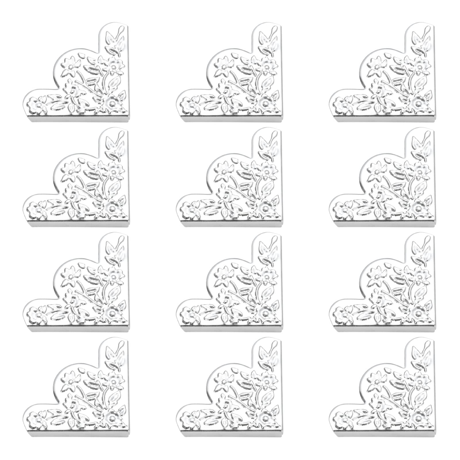 dophee 12Pcs Decorative Corner Protector, Jewelry Box Wooden Box Chest Furniture Guard Edge Cover, Metal Flower Carved No Holes, 1.69