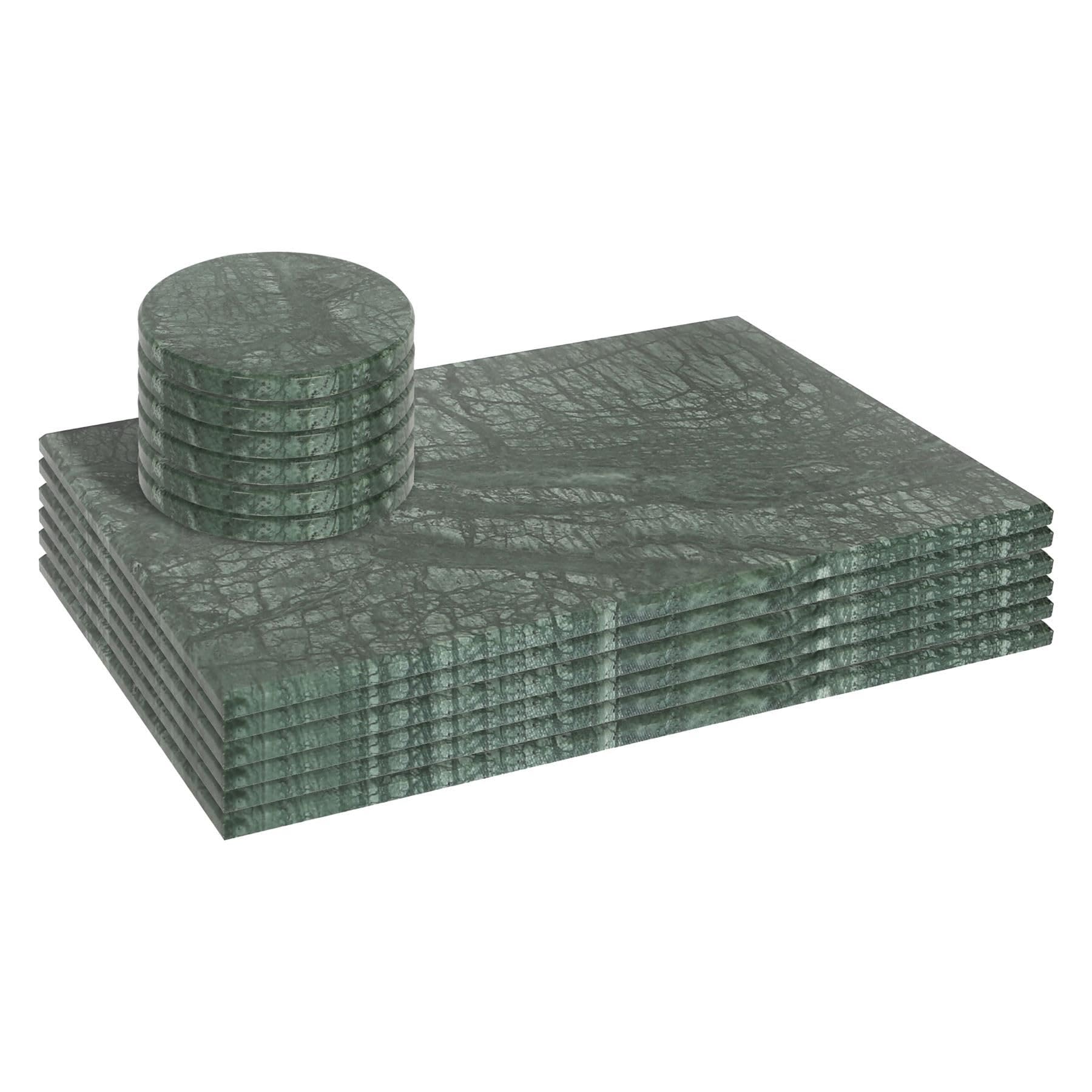Argon Tableware Green 12Pc Rectangle Marble Placemats & Round Coasters Set - 30Cm X 20Cm