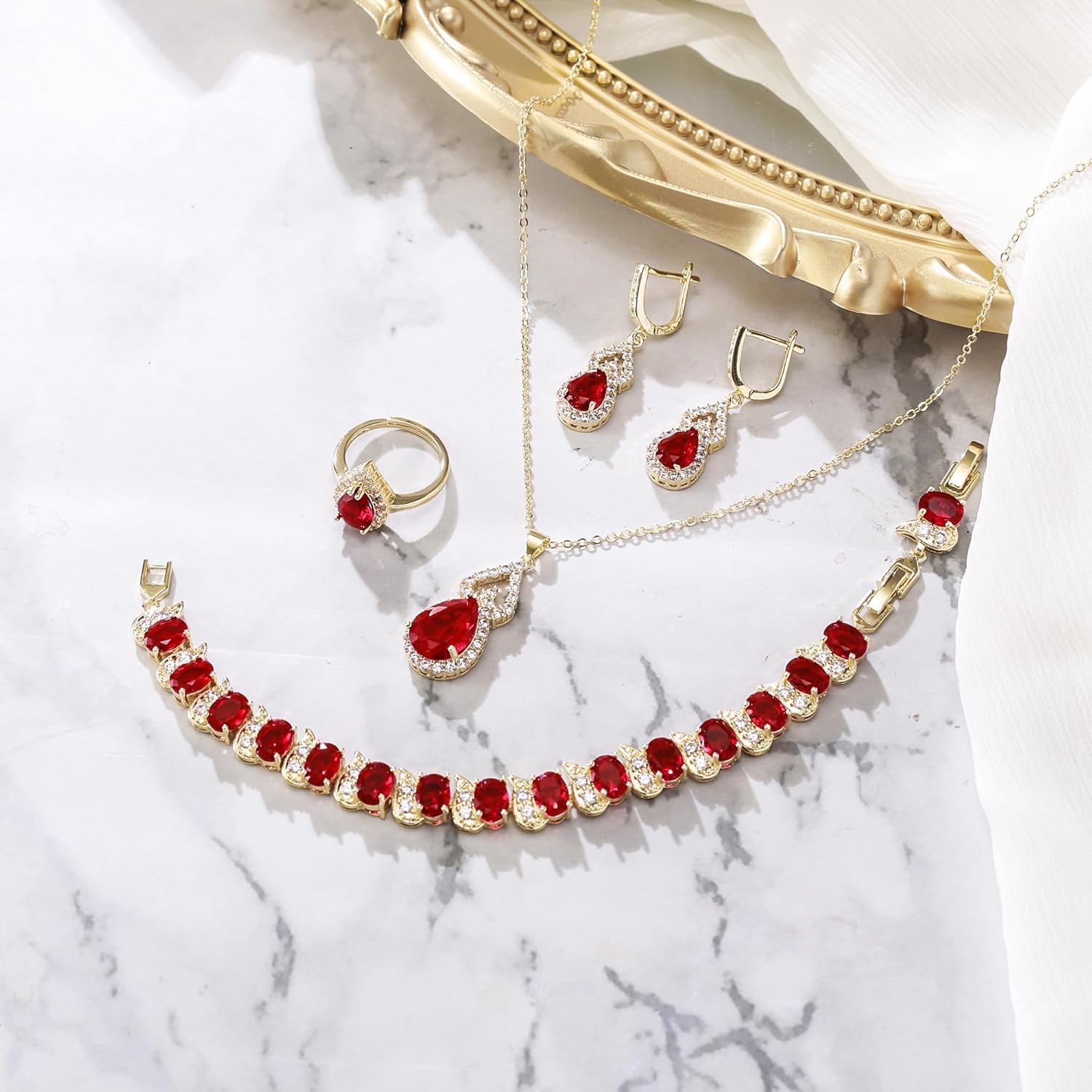 BriLove Wedding Jewelry Set for Women Bride Bridesmaid, Gorgeous Cubic Zirconia Teardrop Necklace Earrings Bracelet Adjustable Ring Jewelry Gift for Birthday/Anniversary/Mother’s Day - Image 5