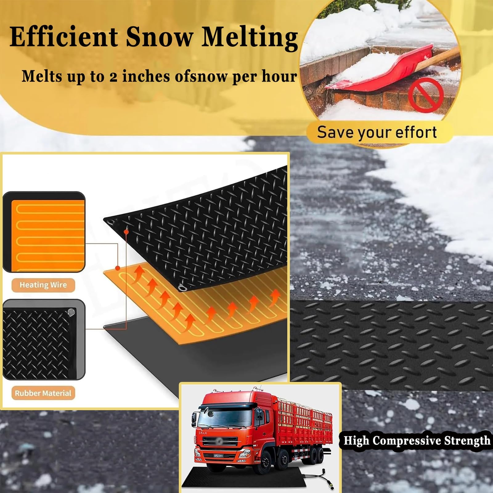 Tapis pour faire fondre la neige en plein air - Tapis d'hiver antidérapants pour entrées d'accès, escaliers et couloirs - Élimination efficace de la glace et de la neige (30 x 150 cm x 1