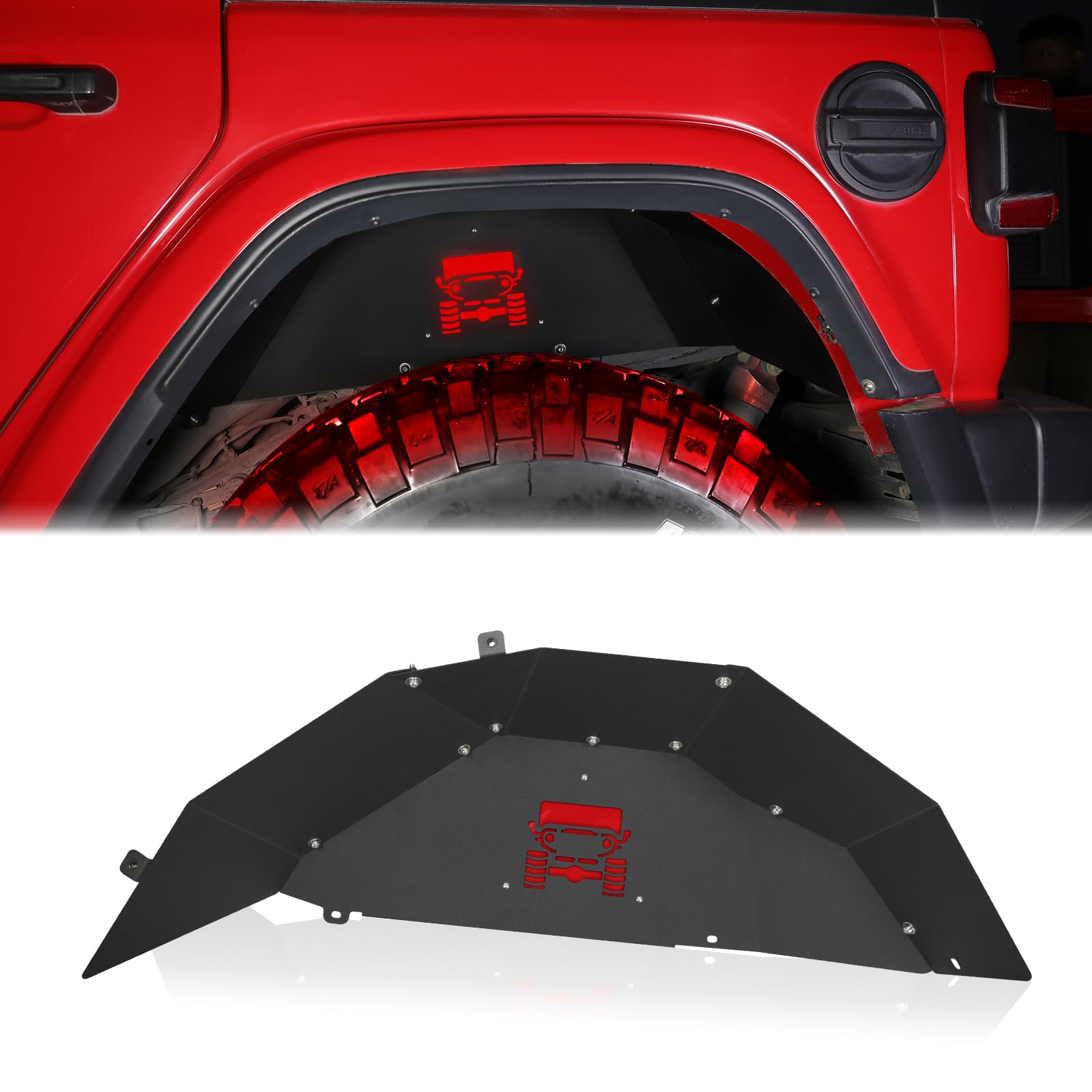 Jeep wrangler Inner Fender Rear Fender Liners Compatible with Jeep Wrangler JL Aluminum,with 4 LED Lights for 2018-2022 Jeep Wrangler JL(No fit 2020-2022 Gladiator JT)