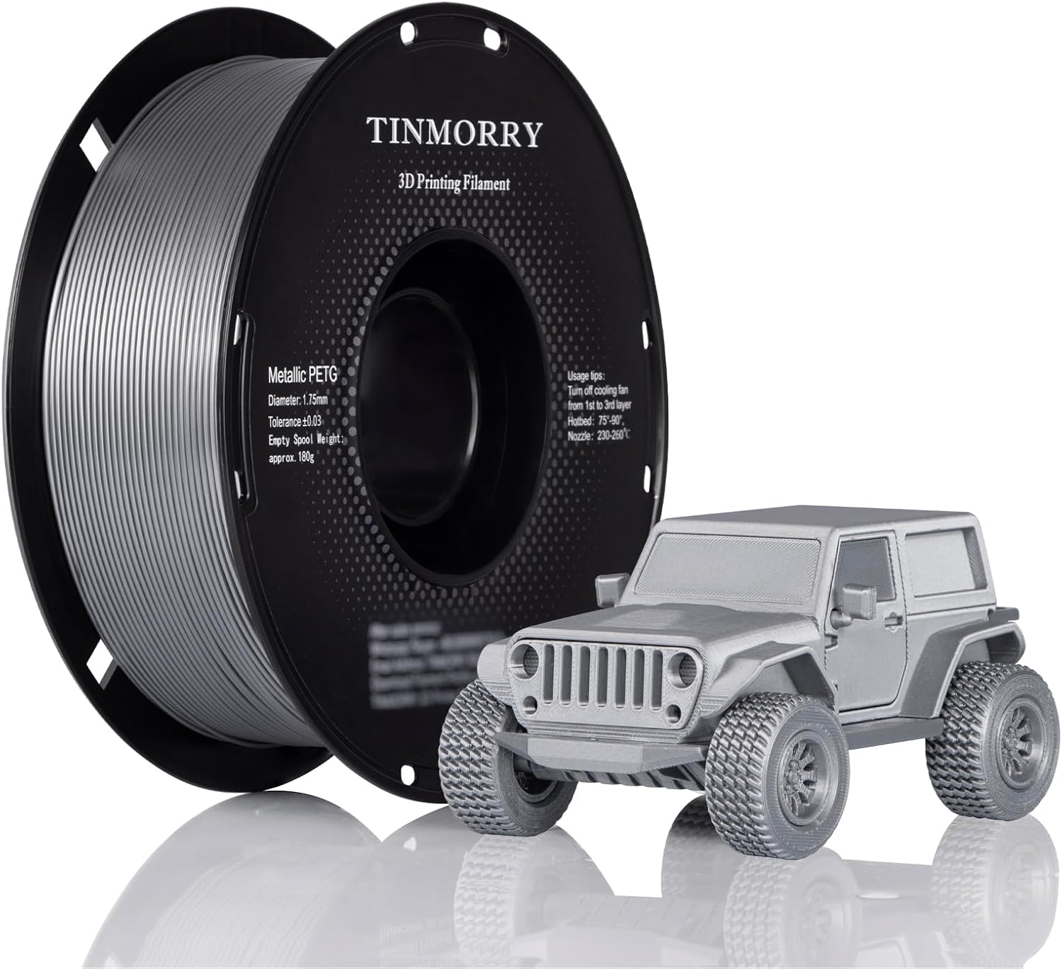 TINMORRY Metallic PETG Filament 1.75mm, Rapid PETG 3D Printer Filament, PETG with a Rapid Flow Rate, Compatible with Bambu Lab FDM 3D Printer, 1KG 1 Spool, Chrome/Metal Silver