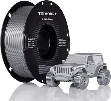 TINMORRY Metallic PETG Filament 1.75mm, Rapid PETG 3D Printer Filament, PETG with a Rapid Flow Rate, Compatible with Bambu Lab FDM 3D Printer, 1KG 1 Spool, Chrome/Metal Silver