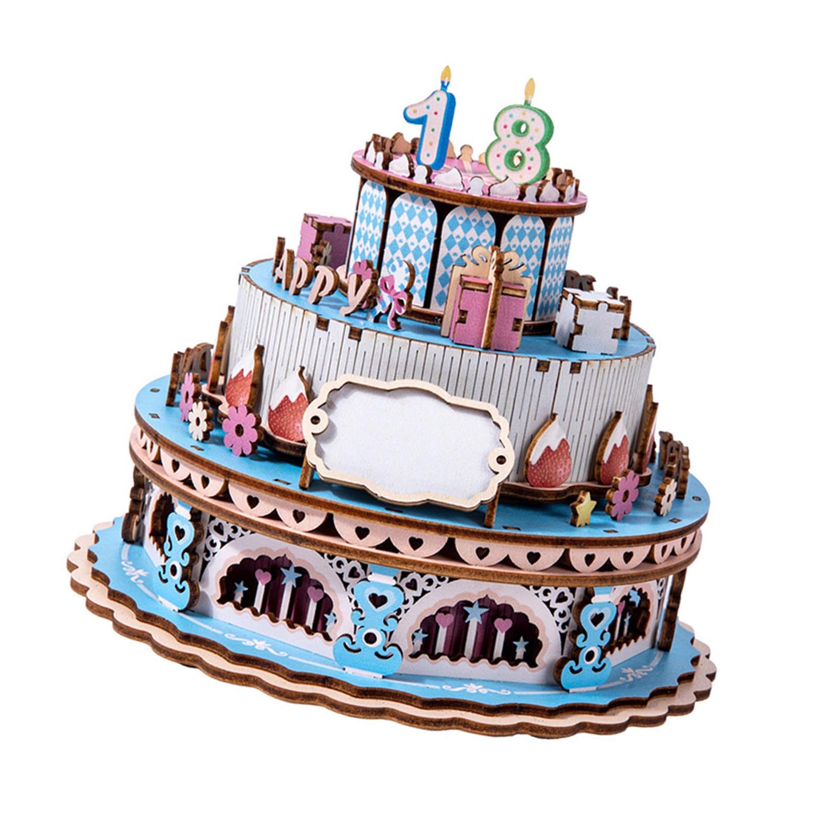 KAQNTUD Handmade Rotating Wooden Birthday Cake Decorative Music Box with Wind-Up Mechanism and Melodies for Bedroom or Office Rotating Cake Music Box Made of Wood Home Decoration