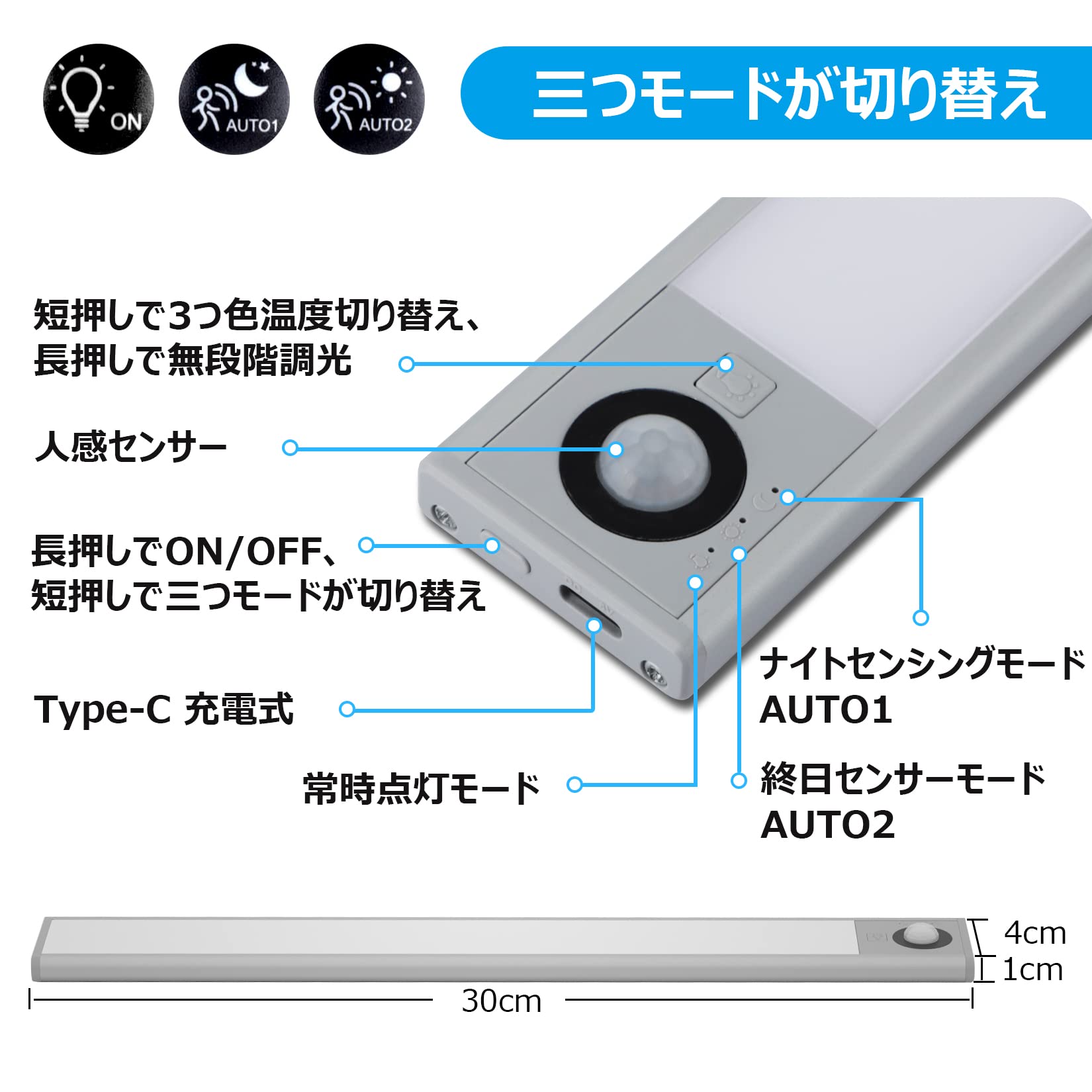 Amazon.co.jp : Usetcc ledバーライト 人感センサーライト 30CM