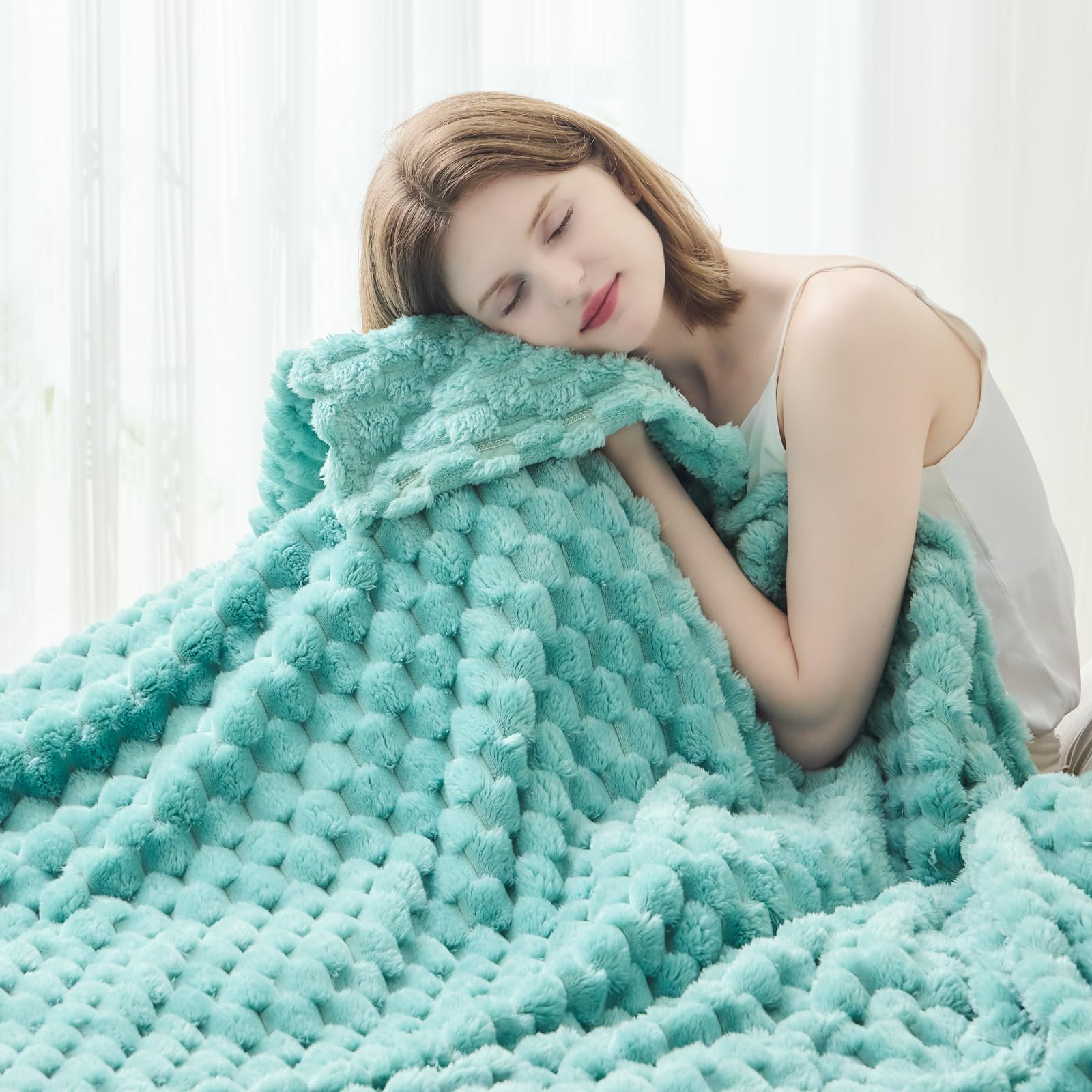 NEWCOSPLAY Fleece Clouds Throw Blanket for Couch, Sage Green, 130x150 cm