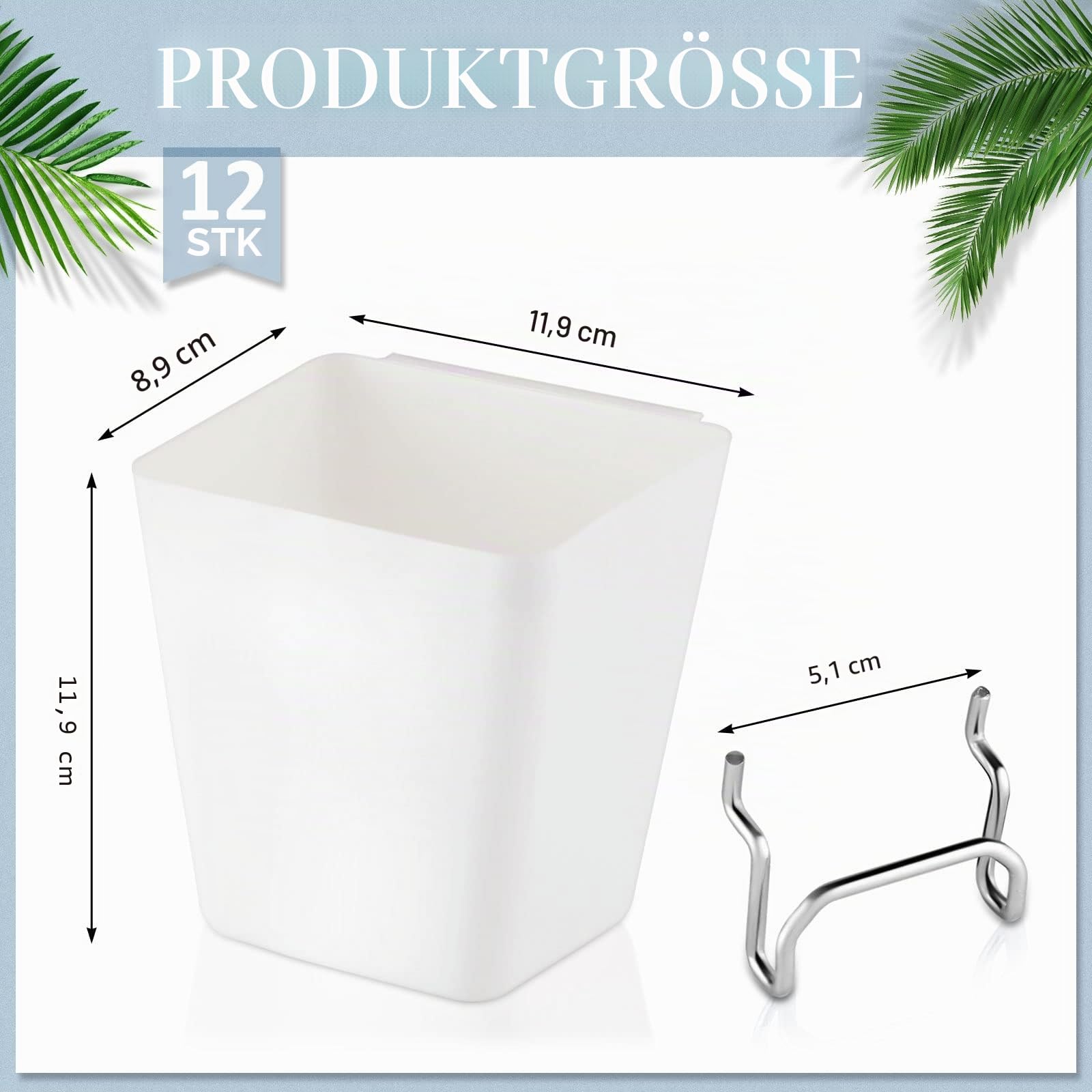 Tessco Stecktafel-Becher mit Stecktafel-Haken, Schlaufen, große Stecktafel-Behälter, weiße Stecktafel, Wand-Organizer, Stecktafel-Behälter, quadratische Stecktafel-Form, Becherhalter für Garage, Büro,