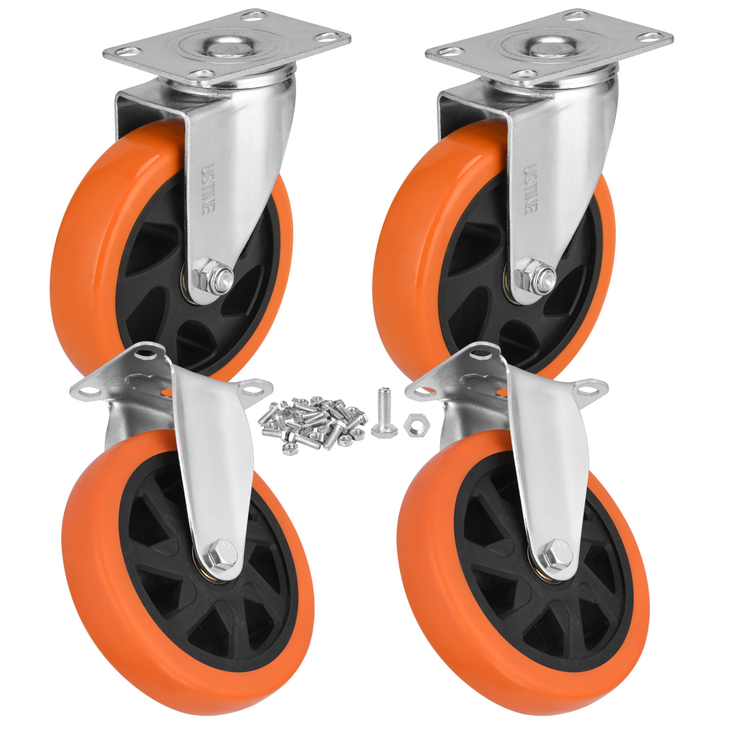 Nfbcxutkw 2 Swivel + 2 Rigid 6 Inch Caster Wheels Set Of 4 (2 Rigid, 2 Swivel), Ball Bearing 360 Degree Plate Swivel Castors Wheel Load 3000 Lbs, Casters For Furniture, Workbench, Dolly, Cart
