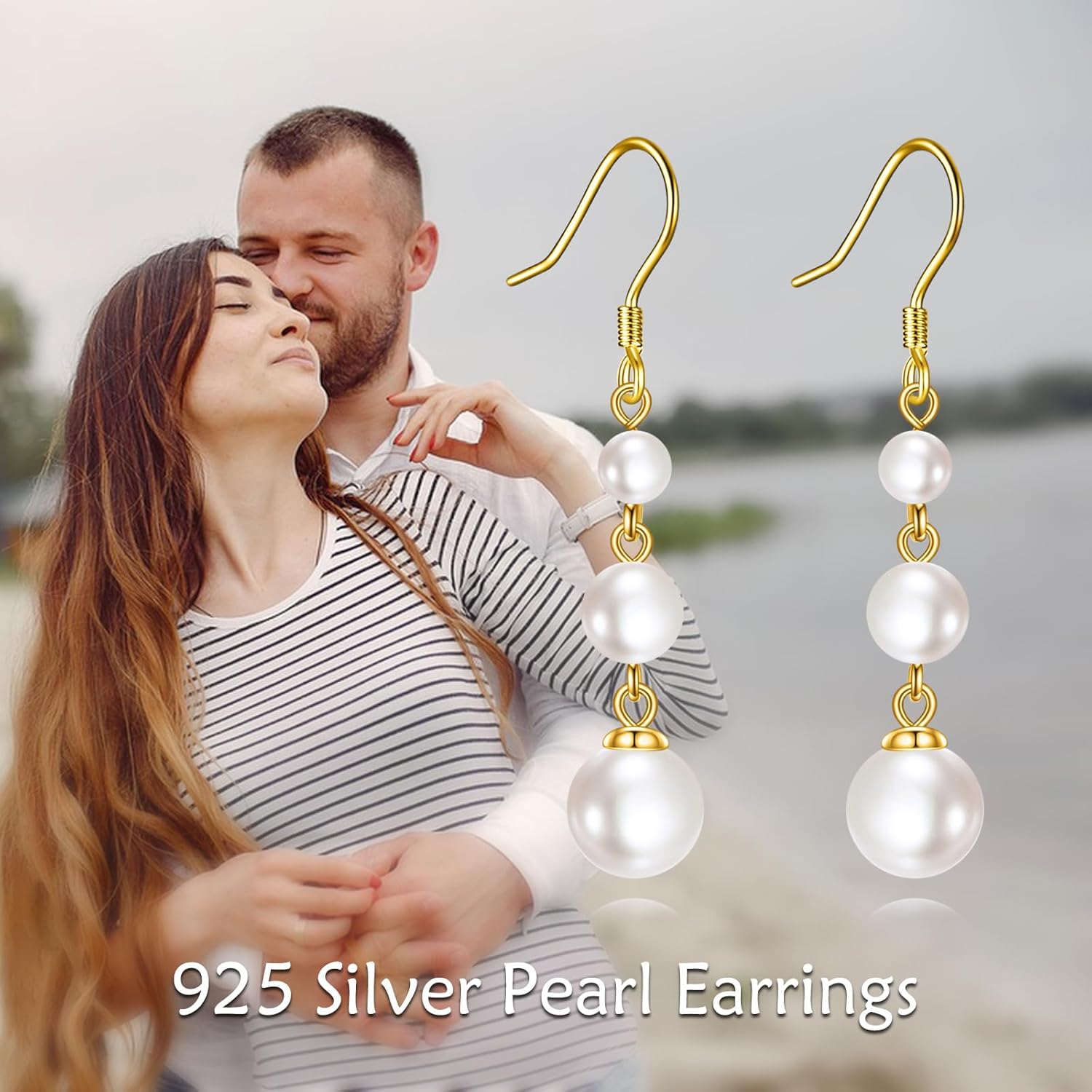 925 Sterling Silver Pearl Dangle Earrings Three Pearls Drop Jewelry Birthday Gifts for Women - Image 6